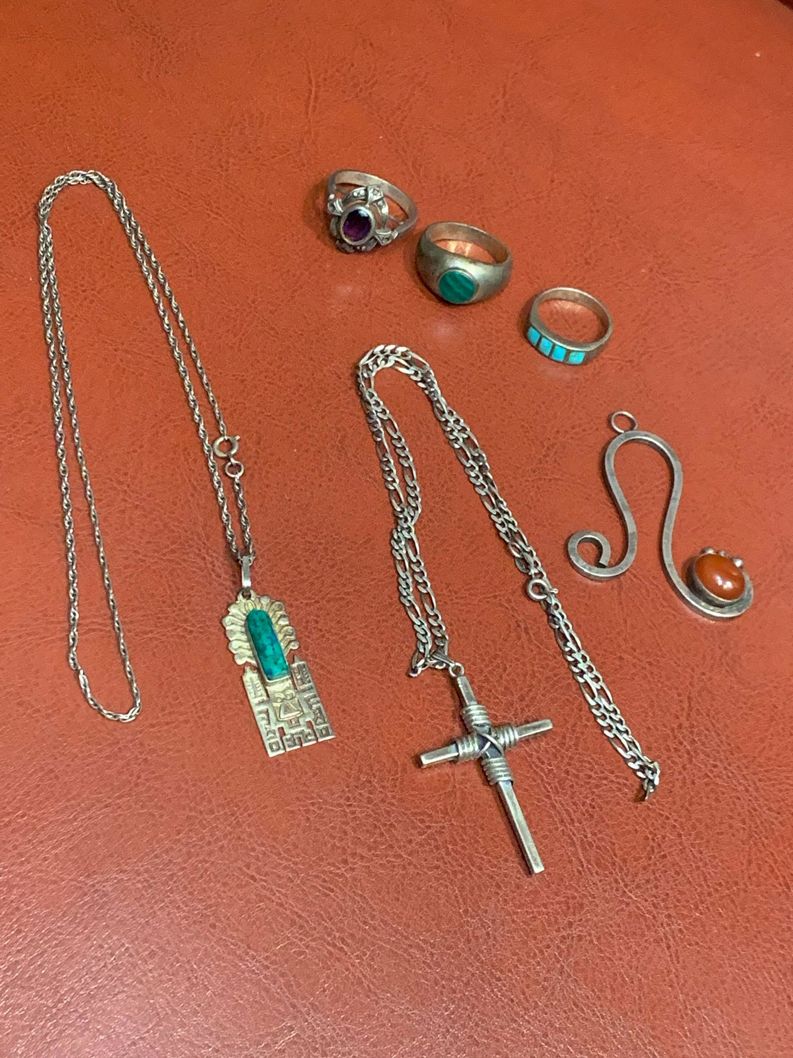 ANTIQUE STERLING SILVER LOT - RINGS, NECKLACES, PENDANT (1 of 5)