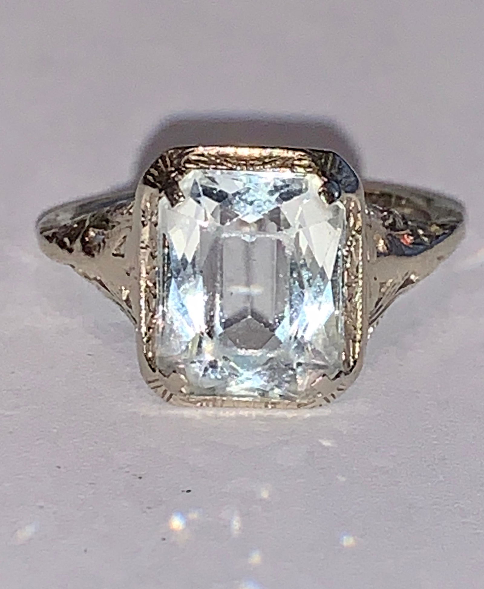 ART DECO 14K GOLD 2.0 CT AQUAMARINE FILIGREE RING (1 of 4)