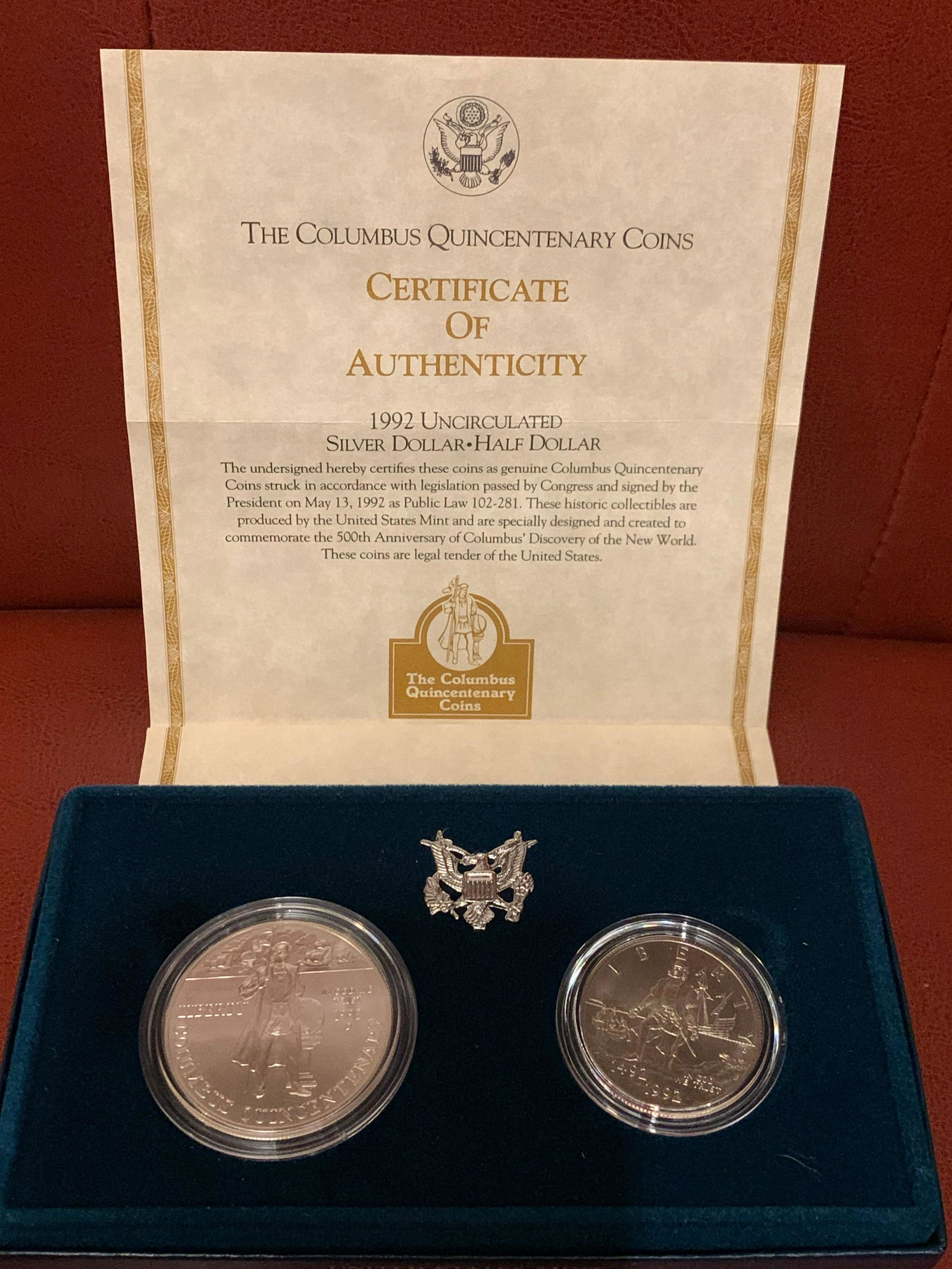 1992 UNCIRCULATED SILVER DOLLAR & HALF DOLLAR SET (1 of 5)