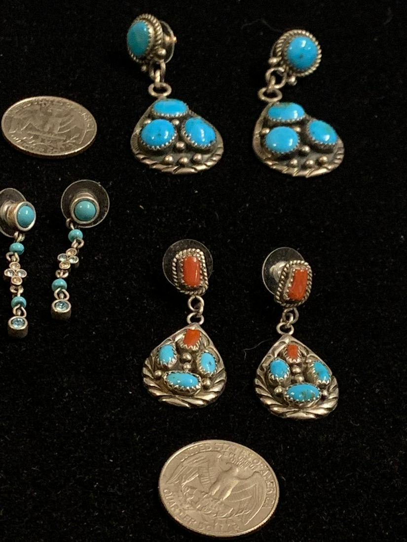 LOT OF (3) NATIVE AMERICAN STERLING EARRINGS - CORAL & (1 of 8)
