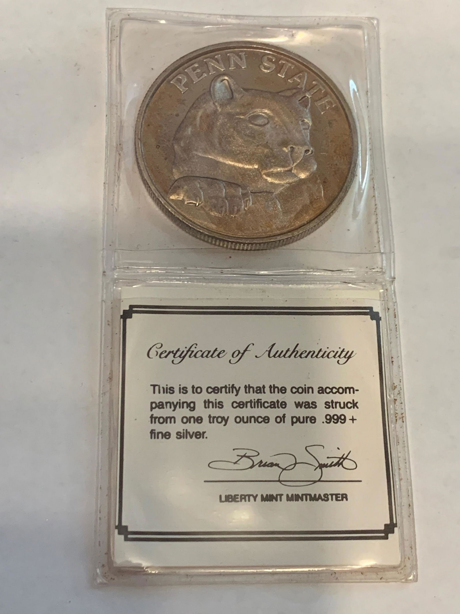 CERTIFIED PENN STATE UNIVERSITY 1 OZ SILVER COIN (1 of 4)