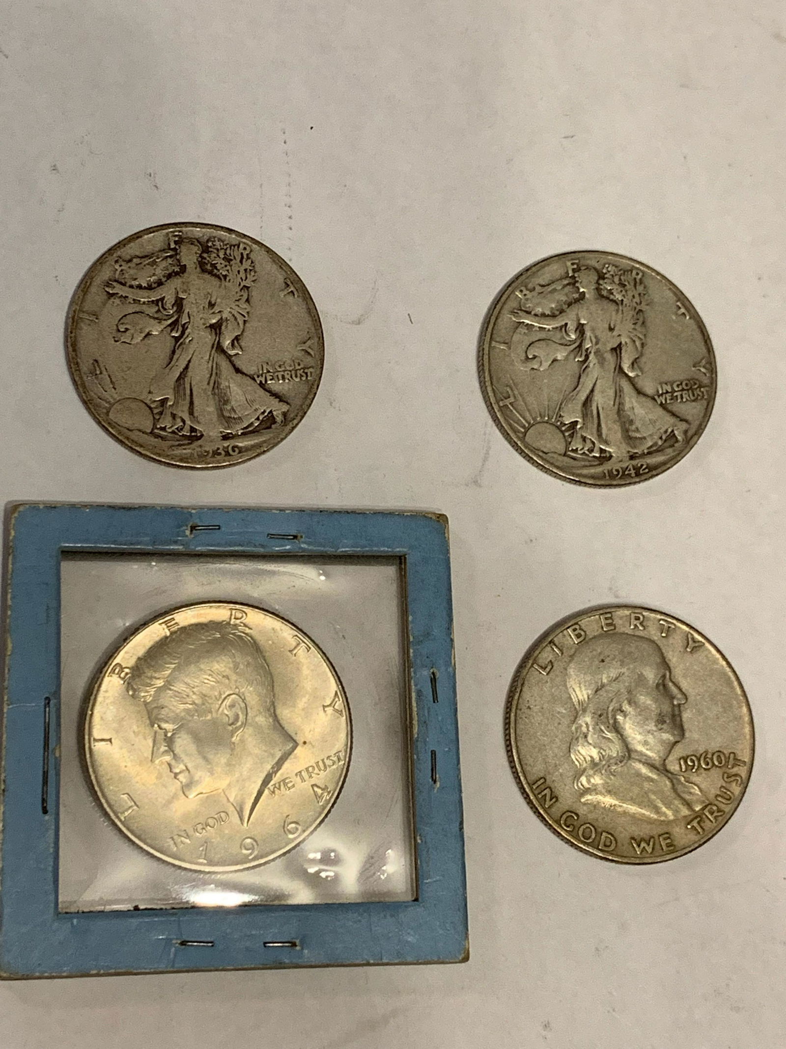LOT OF (4) VARIOUS U.S. SILVER HALF DOLLARS (1 of 2)