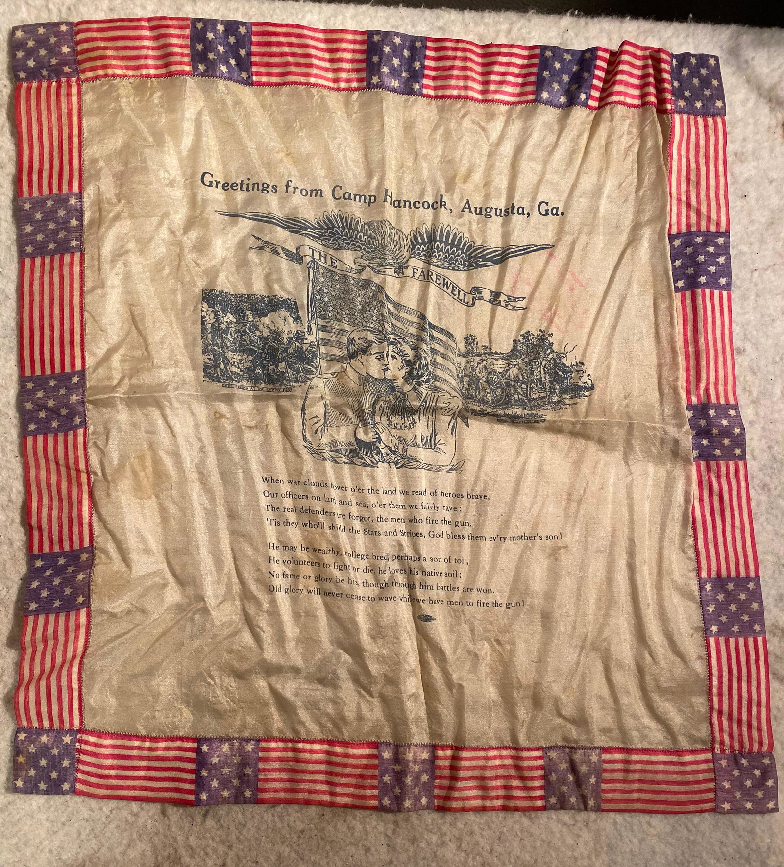 WW1 US 13 STAR CONFEDERATE FLAG SWEETHEART HANKIE: WW1 US 13 STAR CONFEDERATE FLAG SWEETHEART HANKIE. IN EXCELLENT SHAPE AND OVERALL CONDITION. A GREAT FIND AND AN EXCELLENT ADDITION TO YOUR COLLECTION.