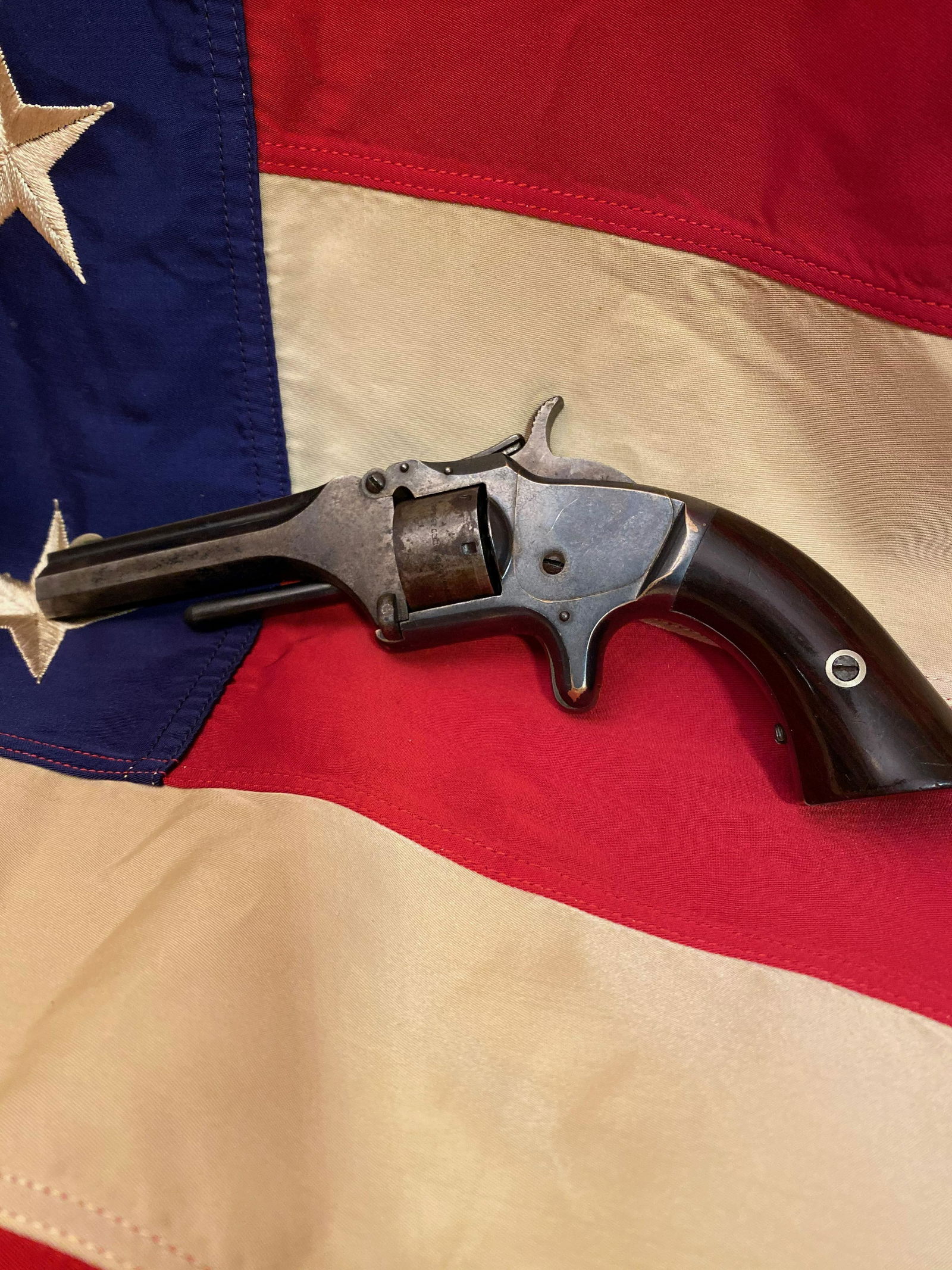 SMITH WESSON CIVIL WAR OFFICERS .22CAL BOOT PISTOL: SMITH WESSON CIVIL WAR OFFICERS .22CAL BOOT PISTOL. THIS IS IN EXCELLENT SHAPE AND OVERALL CONDITION. VERY WELL PRESERVED AND RETAINS MOST OF ITS ORIGINAL SHAPE INCLUDIND THE FACTORY BLUING ON THE PIS