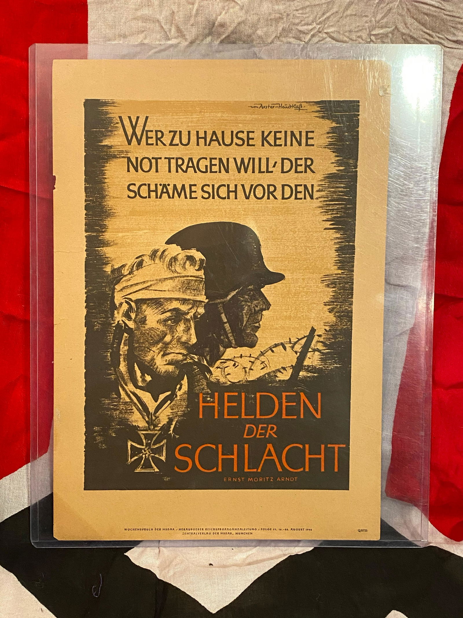 ORIG. WW2 GERMAN HELDEN DER SCHLACHT POSTER -: ORIG. WW2 GERMAN HELDEN DER SCHLACHT PROPAGANDA POSTER. IN EXCELLENT SHAPE AND OVERALL CONDITION. GUARANTEED AUTHENTIC AND OF THE TIME PERIOD. A GREAT FIND AND AN EXCELLENT ADDITION TO YOUR COLLECTION