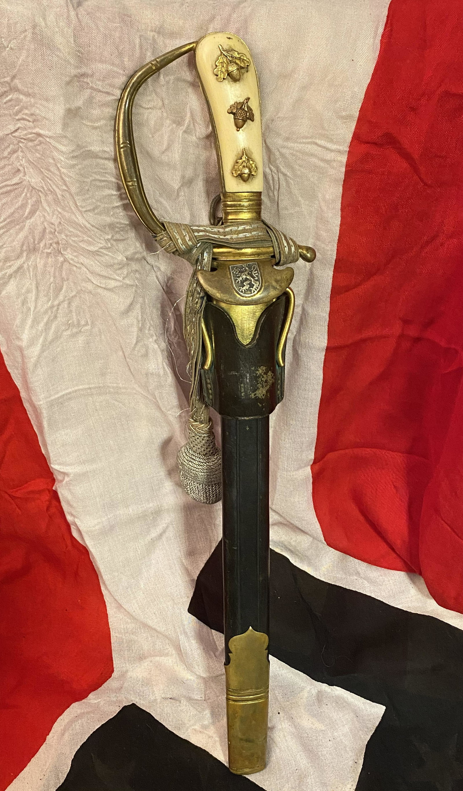 WW2 GERMAN NAZI HUNTING CUTLASS DAGGER - STOCK EISENACH: WW2 GERMAN NAZI HUNTING CUTLASS DAGGER - MADE BY STOCK EISENACH WITH THE NAME STAMPED ON THE BLADE. THE DAGGER HAS DOUBLE SIDED DECORATED/ETCHED BLADE THAT HAS A BEAUTIFUL PATINA THROUGHOUT. THIS DESI