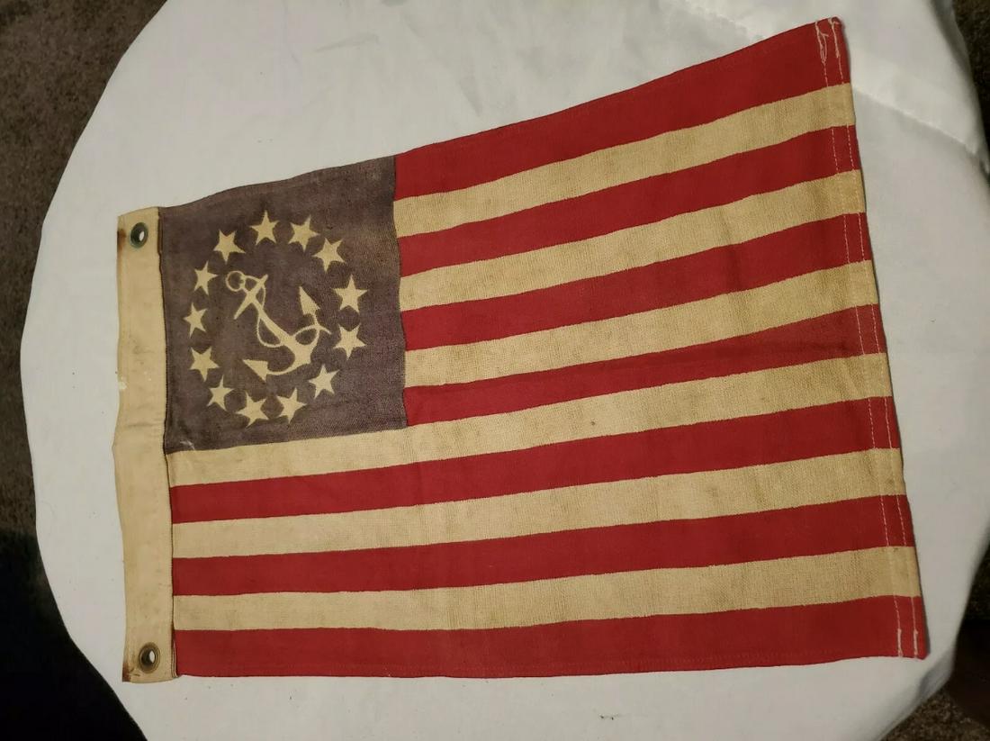 OLD 1800'S CIVIL WAR CONFEDERATE 13 STAR SHIP FLAG: OLD 1800'S CIVIL WAR CONFEDERATE 13 STAR SHIP FLAG. FLAG IS IN MINT OVERALL SHAPE AND CONDITION WITH A BEAUTIFUL OVERALL PATINA. FLAG IS 17 INCHES WIDE BY 11 INCHES IN HEIGHT. HAS A BEAUTIFUL OVERALL