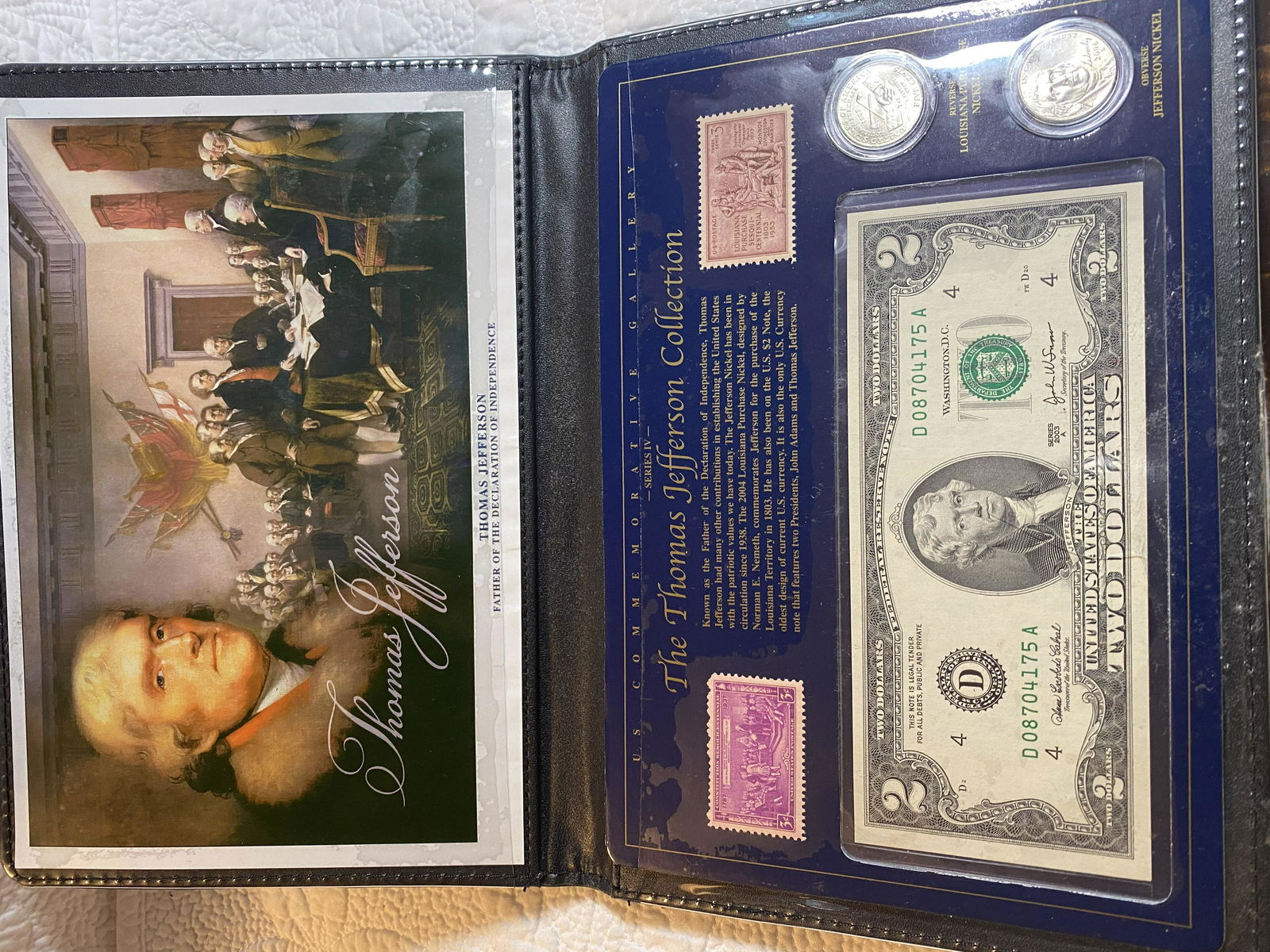 THOMAS JEFFERSON COLLECTION $2 NOTE AND COINS: THOMAS JEFFERSON COLLECTION $2 NOTE AND COINS