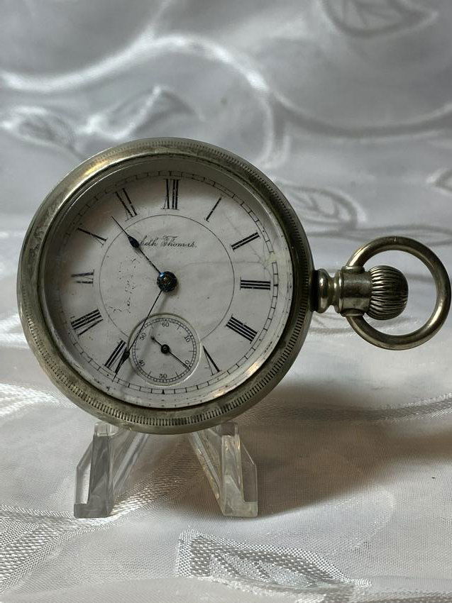 ANTIQUE SILVER SETH THOMAS MENS POCKET WATCH (1 of 7)
