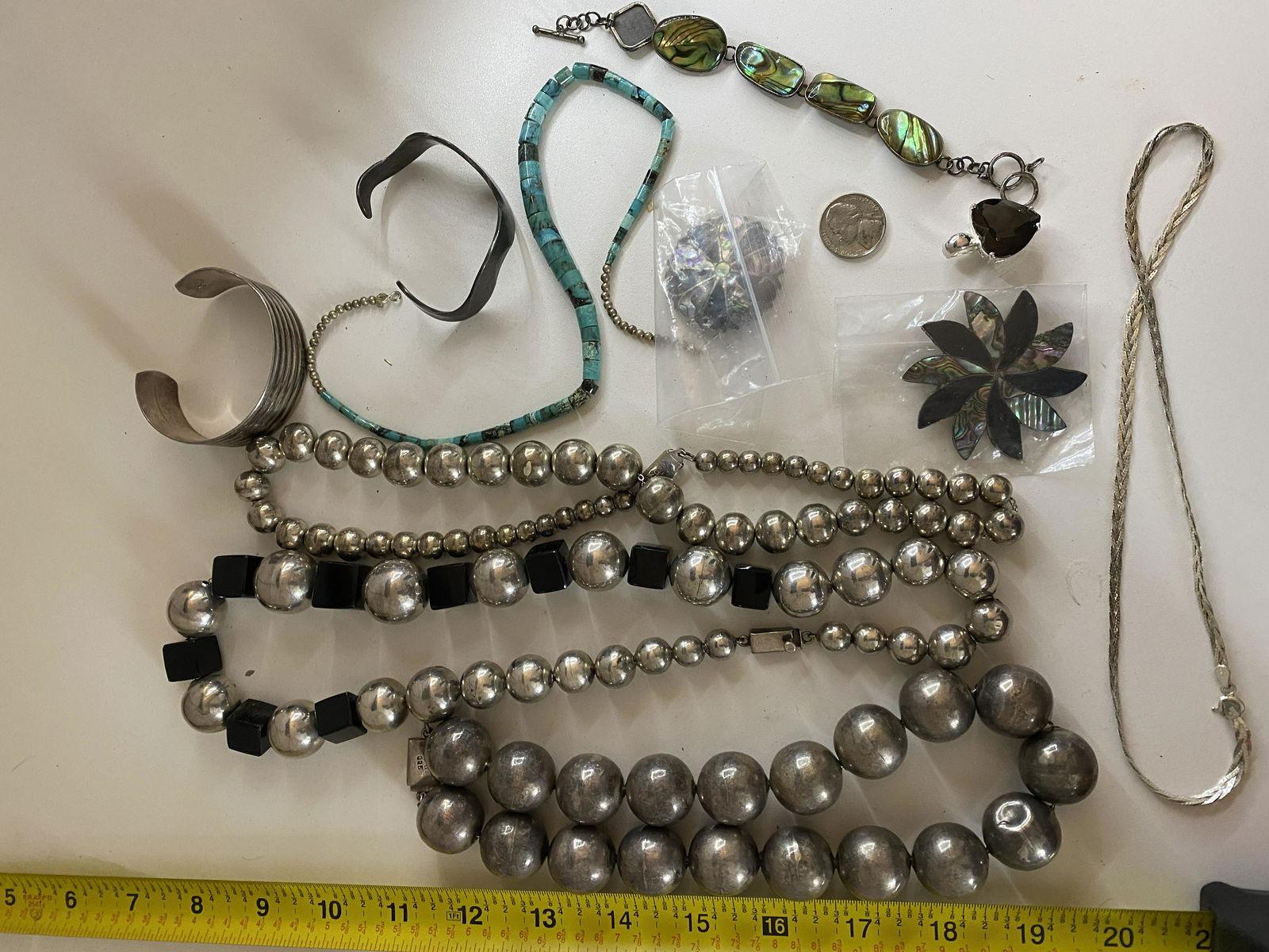 VINTAGE COLLECTION LOT OF BEADED SILVER JEWELRY - (1 of 4)