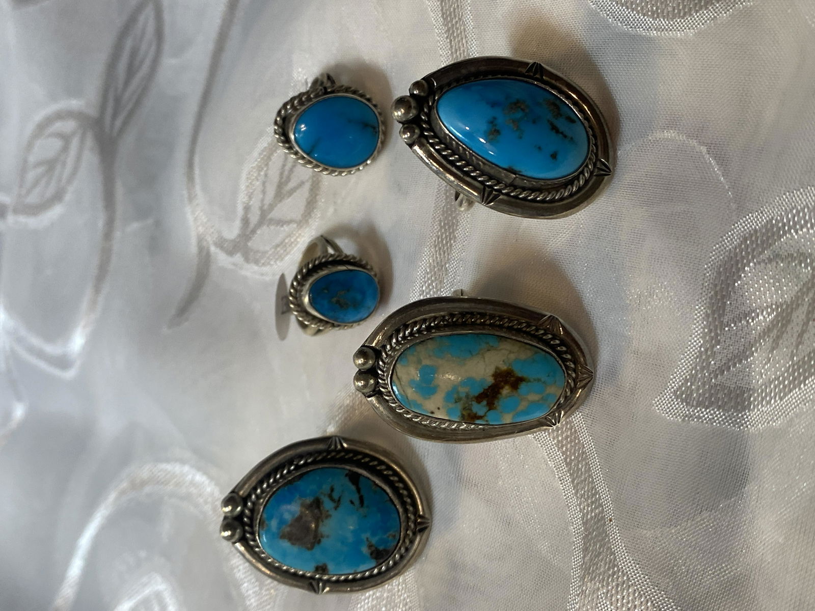 LOT OF (5) NATIVE AMERICAN STERLING SILVER TURQUOISE (1 of 4)