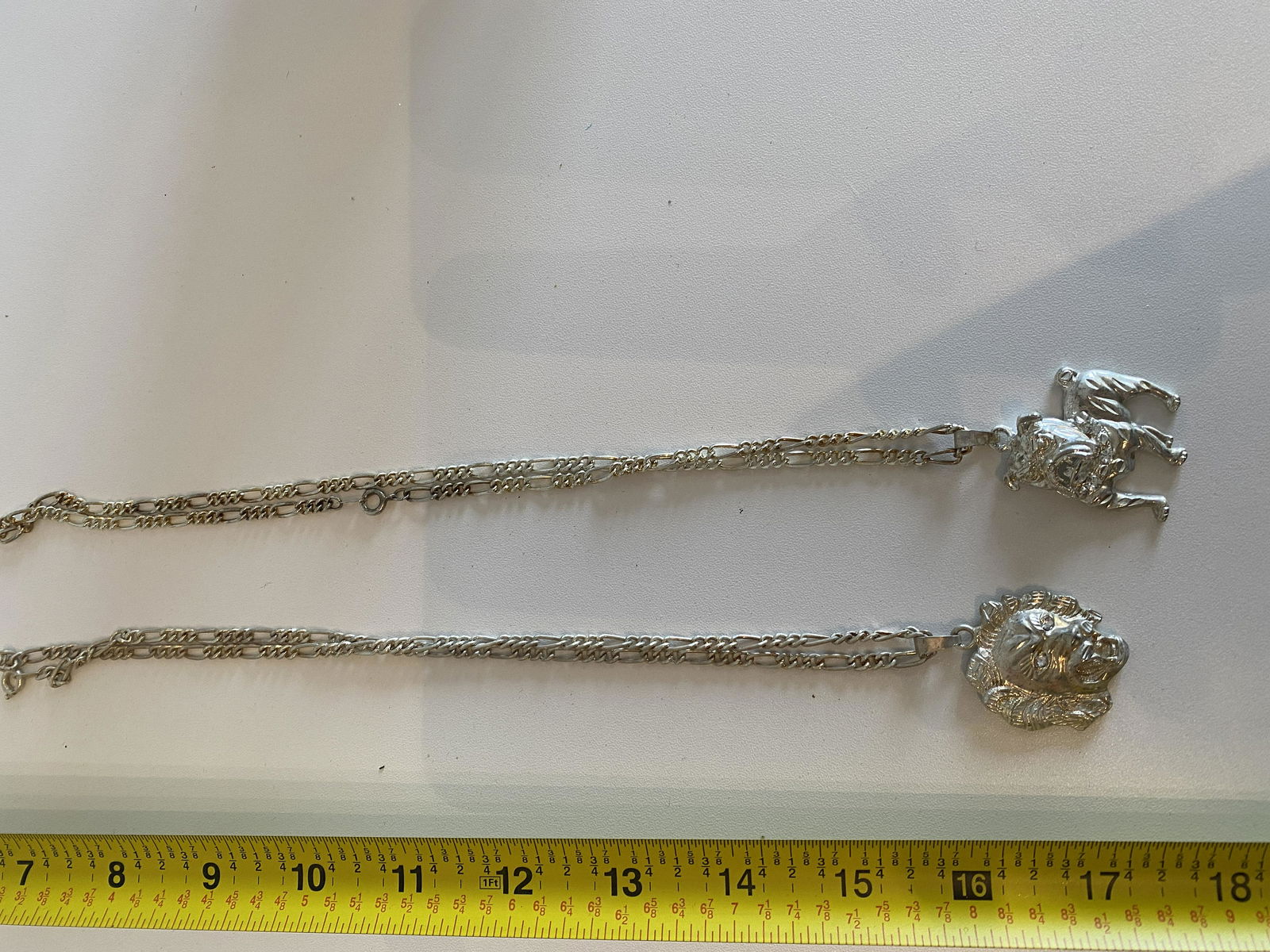 LOT OF (2) MENS LION HEAD & BULLDOG SILVER NECKLACES (1 of 3)