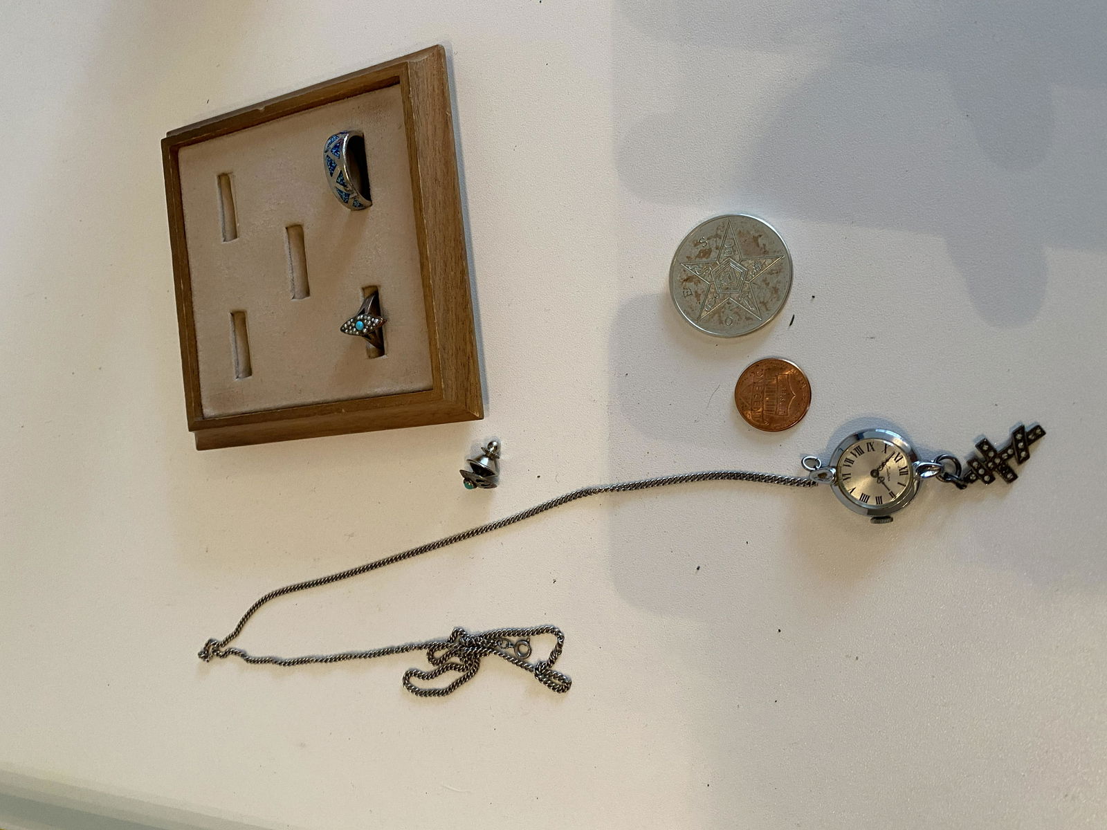 VINTAGE LOT OF TURQUOISE SILVER RINGS, COINS, ETC. (1 of 3)