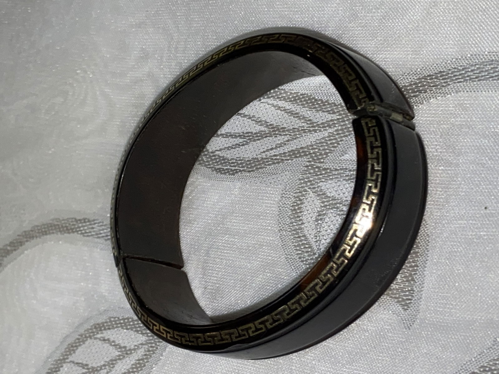 ANTIQUE AMBER CUFF BRACELET W/ GOLD INLAY (1 of 4)