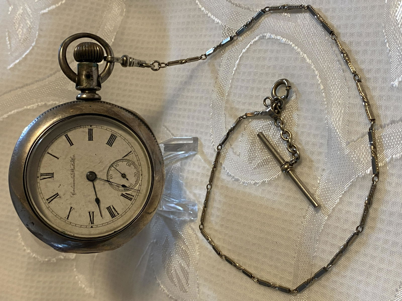 COLUMBUS WATCH CO. POCKET WATCH W/FOB - COIN SILVER (1 of 9)
