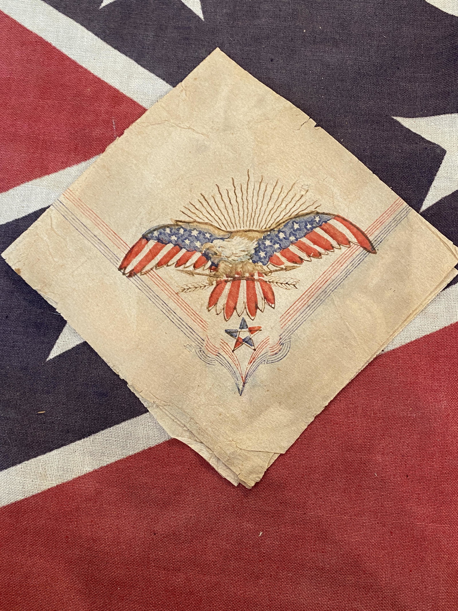 RARE CIVIL WAR CONFEDERATE SOLDIERS NAPKIN: RARE CIVIL WAR CONFEDERATE SOLDIERS NAPKIN. IN GOOD OVERALL SHAPE AND CONDITION. A GREAT FIND AND AN EXCELLENT ADDITION TO YOUR COLLECTION.