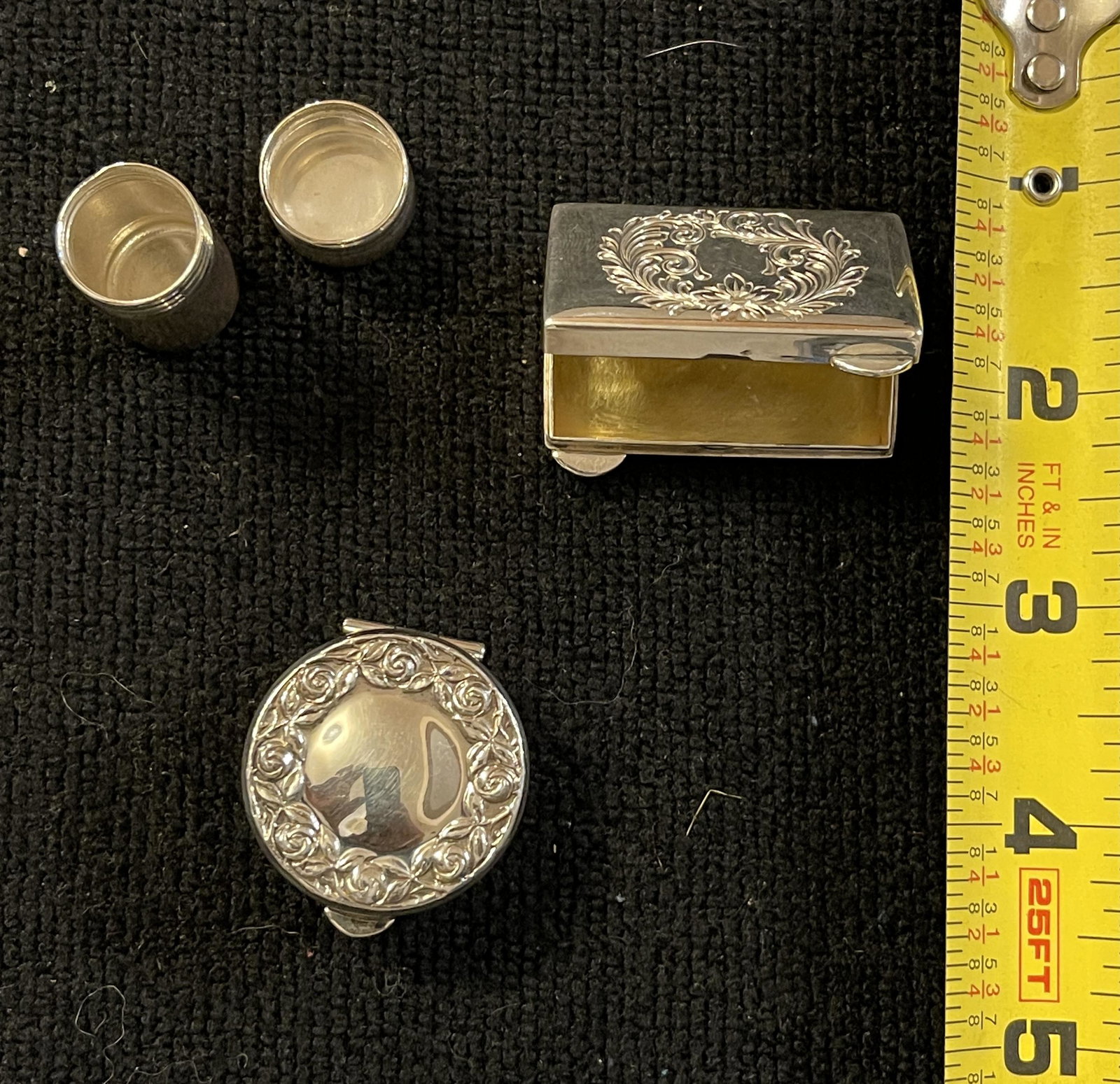 LOT OF (3) ANTIQUE STERLING SILVER PILL BOXES: LOT OF (3) ANTIQUE STERLING SILVER PILL BOXES. IN MINT OVERALL SHAPE AND CONDITION. SOLD AS A LOT - ALL FOR ONE MONEY! A GREAT FIND AND AN EXCELLENT ADDITION TO YOUR COLLECTION.
