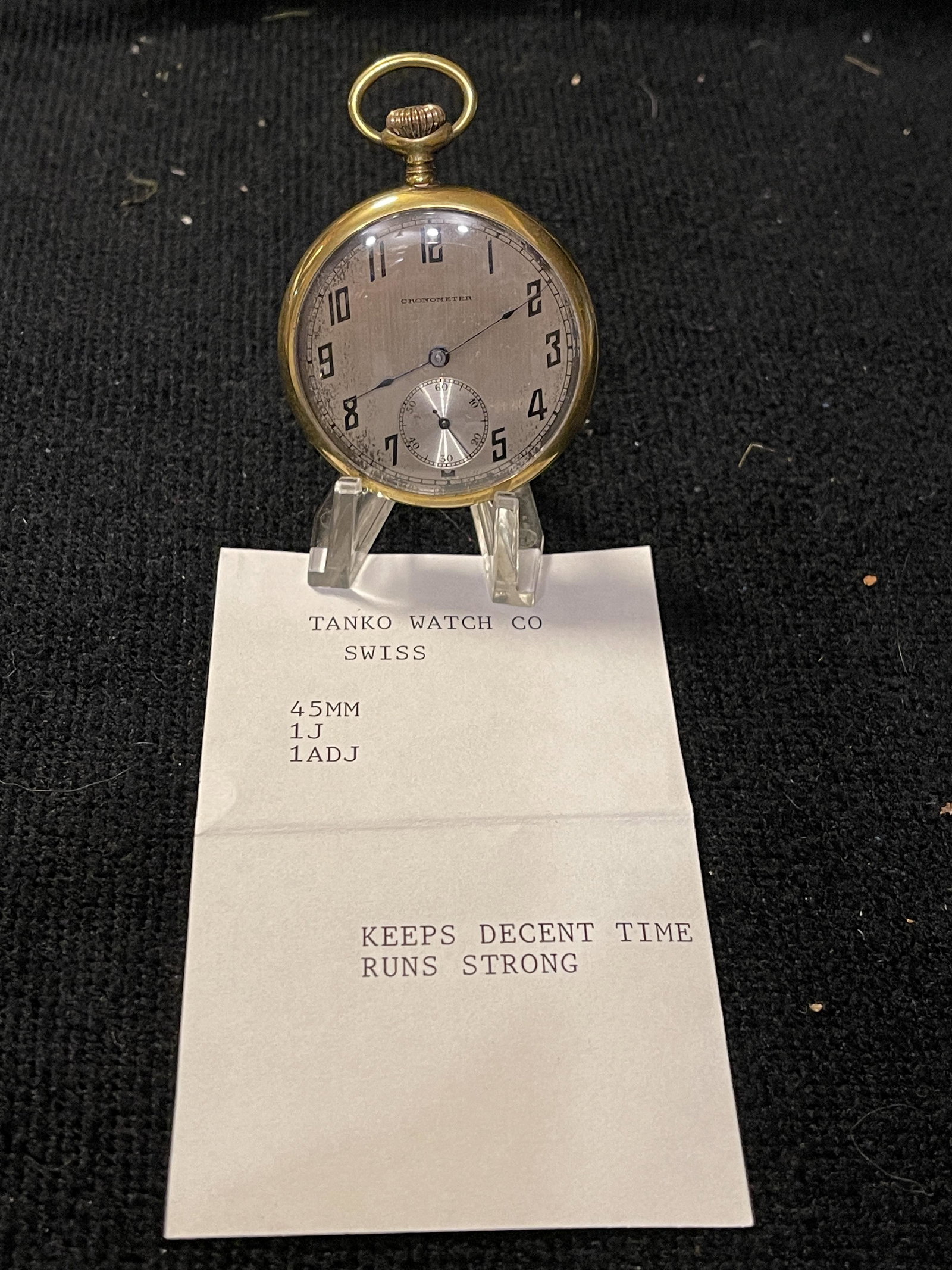 ANTIQUE SWISS TANKO 45MM MENS POCKET WATCH: ANTIQUE SWISS TANKO 45MM MENS POCKET WATCH. RUNS STRONG AND KEEPS TIME. PLEASE VIEW ALL DETAILED PICTURES. A GREAT FIND AND AN EXCELLENT ADDITION TO YOUR COLLECTION.