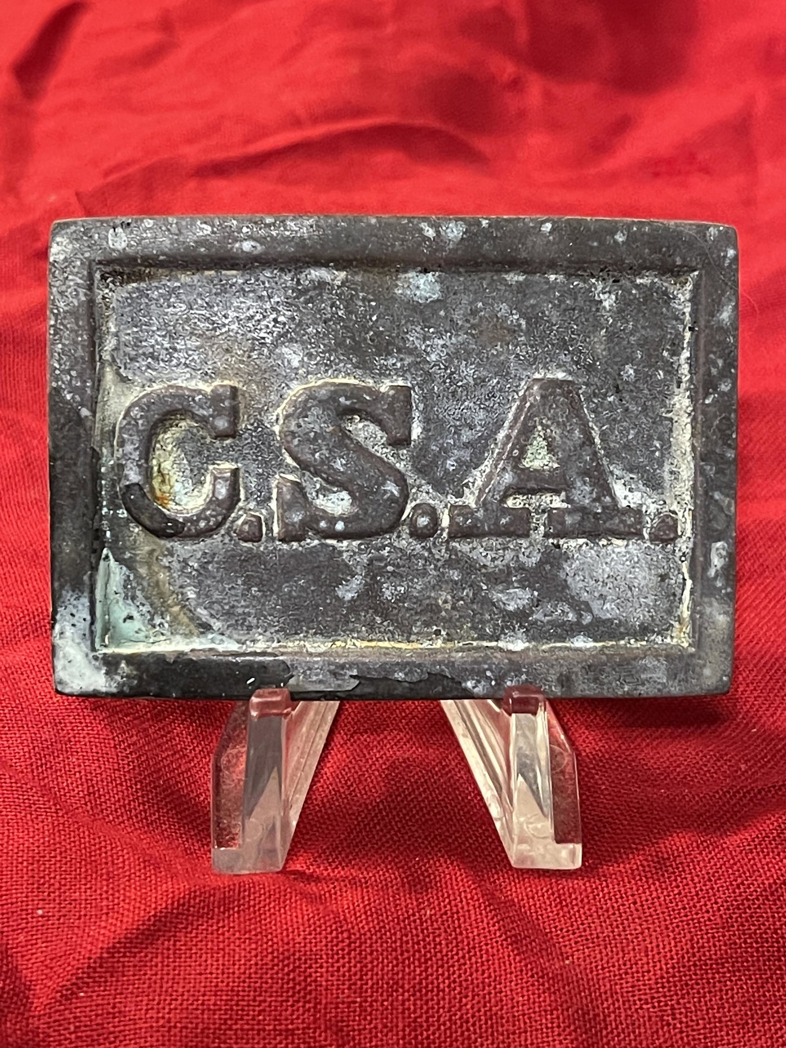 SCARCE CIVIL WAR CSA CONFEDERATE BELT BUCKLE: SCARCE CIVIL WAR CSA CONFEDERATE BELT BUCKLE. IN GOOD OVERALL SHAPE AND CONDITION WITH A BEAUTIFUL OVERALL PATINA. UNKNOWN ORIGINS. PLEASE VIEW ALL DETAILED PICTURES. AN EXCELLENT ADDITION TO YOUR COL