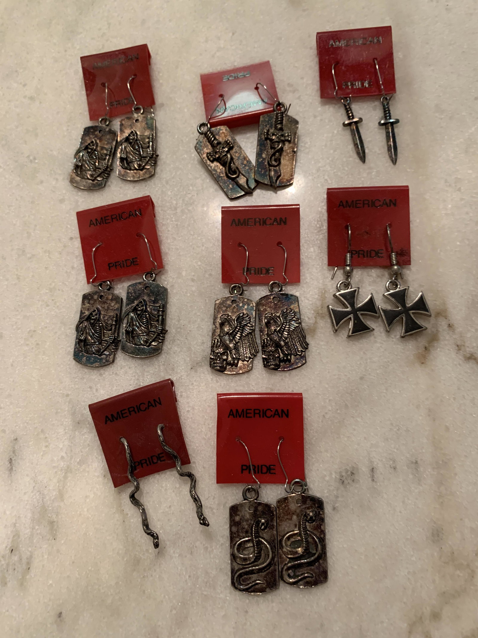 8 PAIRS OF MODERN GOTHIC EARRINGS: 8 PAIRS OF MODERN GOTHIC EARRINGS. SOLD AS A LOT.