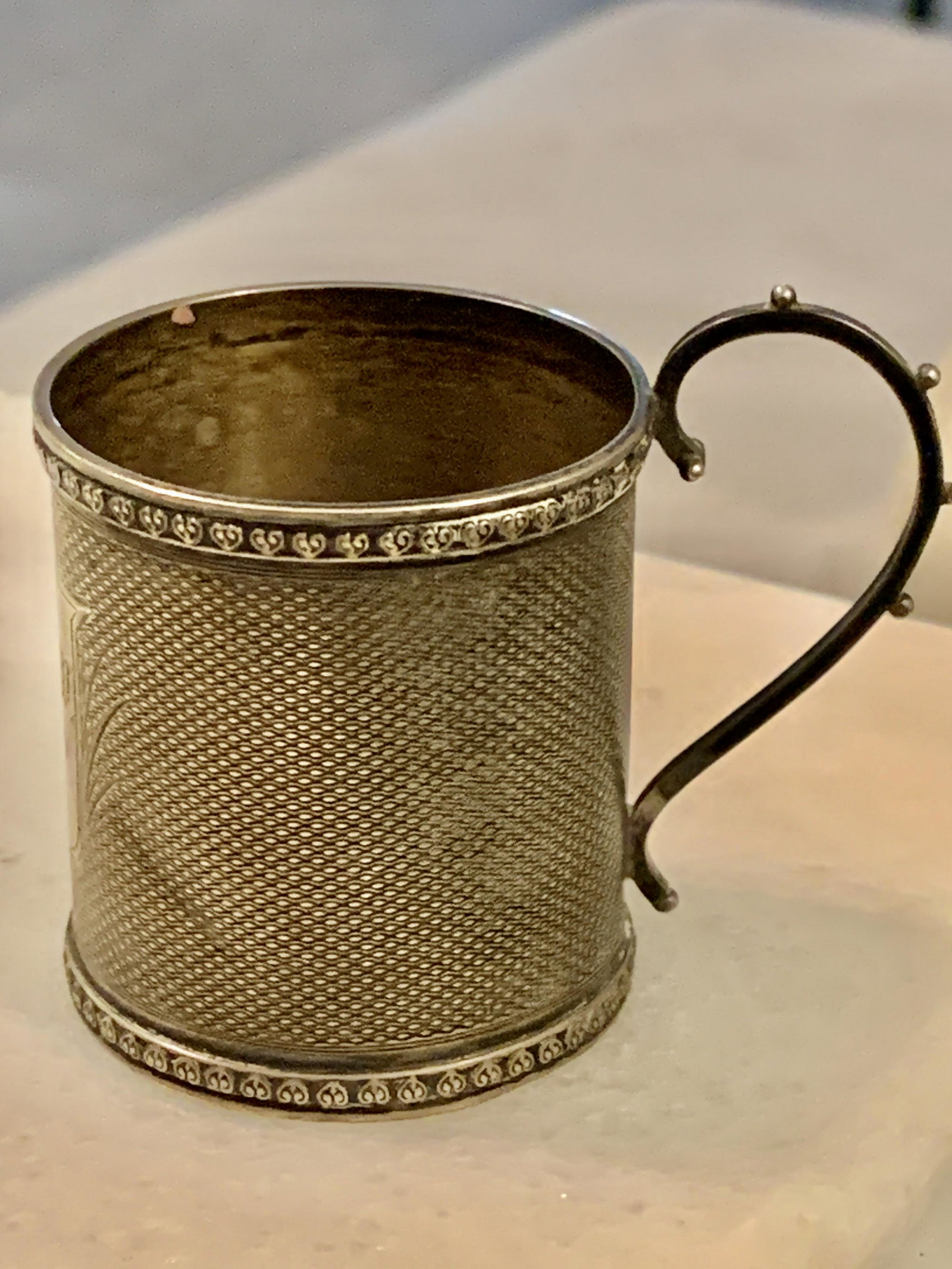 DATED 1864 CIVIL WAR OFFICERS SILVER CUP: DATED 1864 CIVIL WAR OFFICERS SILVER CUP. IN GOOD OVERALL SHAPE AND CONDITION. ALSO HAS THE OFFICERS INITIALS ON THE FRONT. A RARE FIND AND AN EXCELLENT ADDITION TO YOUR COLLECTION.
