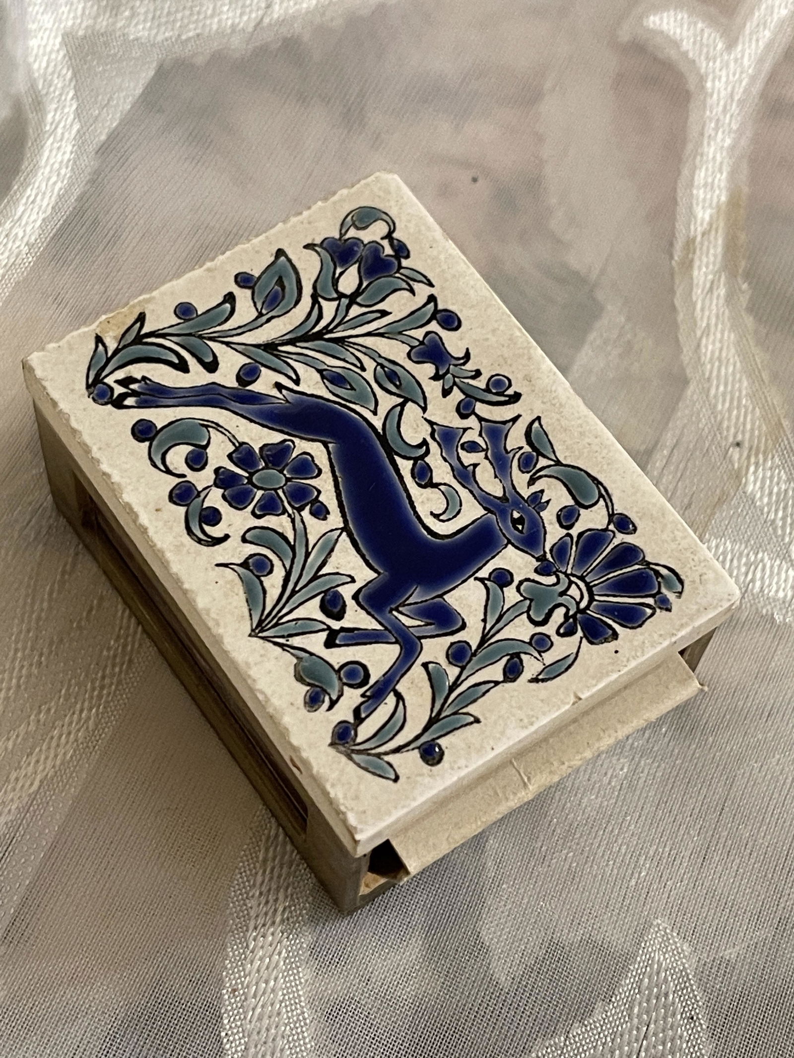 ANTIQUE HAND-PAINTED AND HAND-MADE MATCH BOX CASE: ANTIQUE HAND-PAINTED AND HAND-MADE MATCH BOX CASE