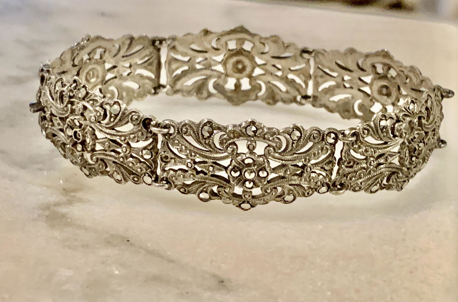 ART DECO STYLE STERLING SILVER FILIGREE BRACELET (1 of 3)