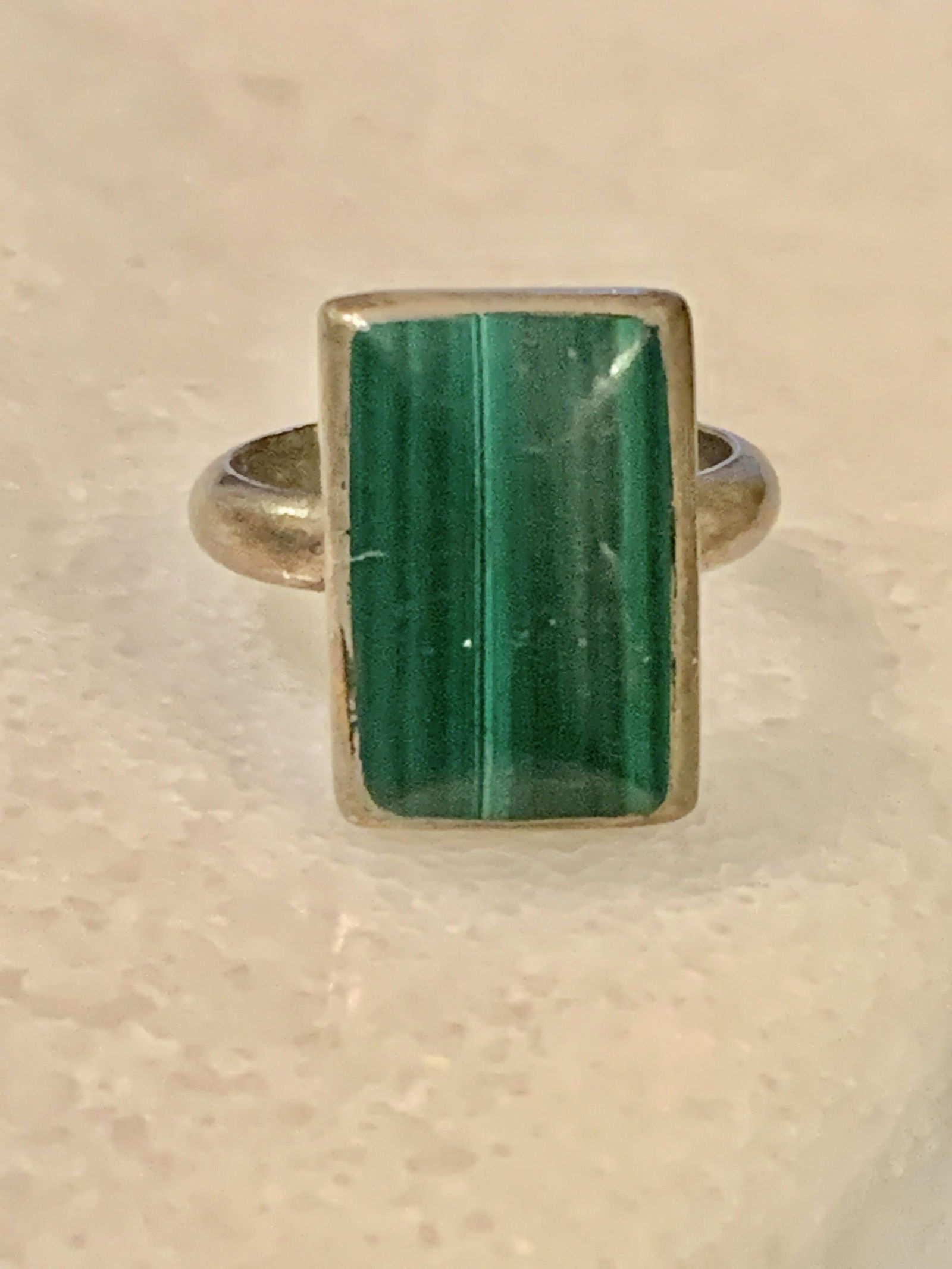 STERLING SILVER GREEN MALACHITE COCKTAIL RING SZ 5.5 (1 of 3)