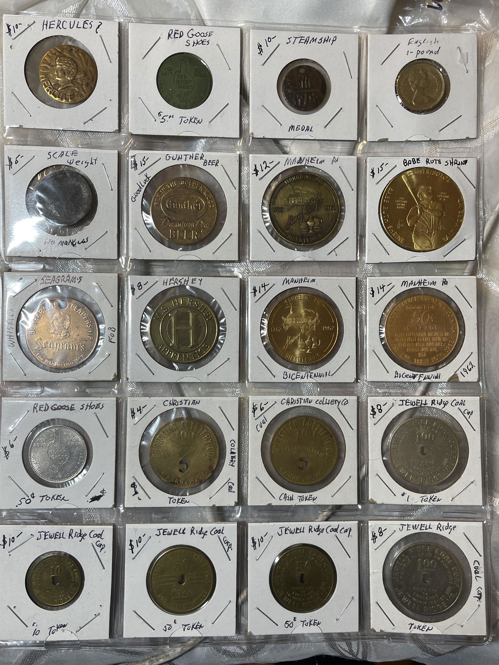 RARE COLLECTION OF (20) U.S. TOKENS - INCL. HERCULES (1 of 9)