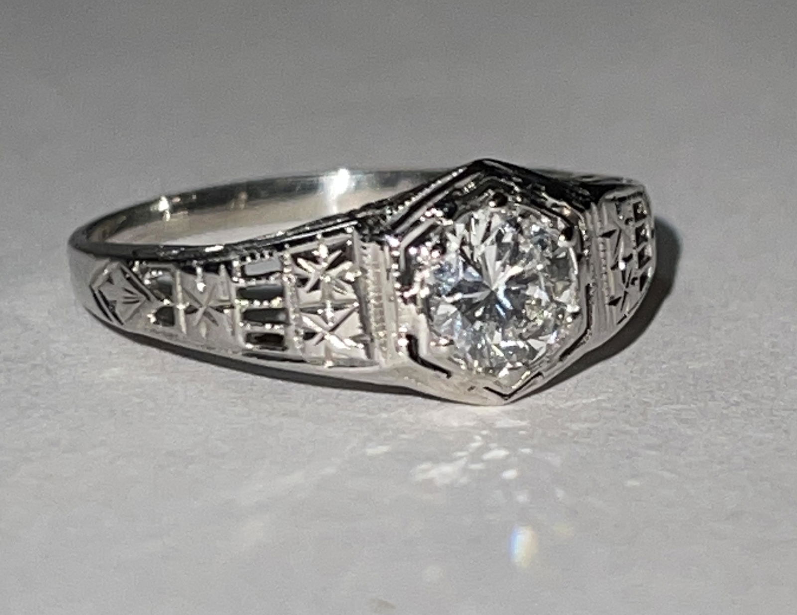 ART DECO 18K GOLD 1.0 CT ROUND DIAMOND WEDDING RING SZ (1 of 5)