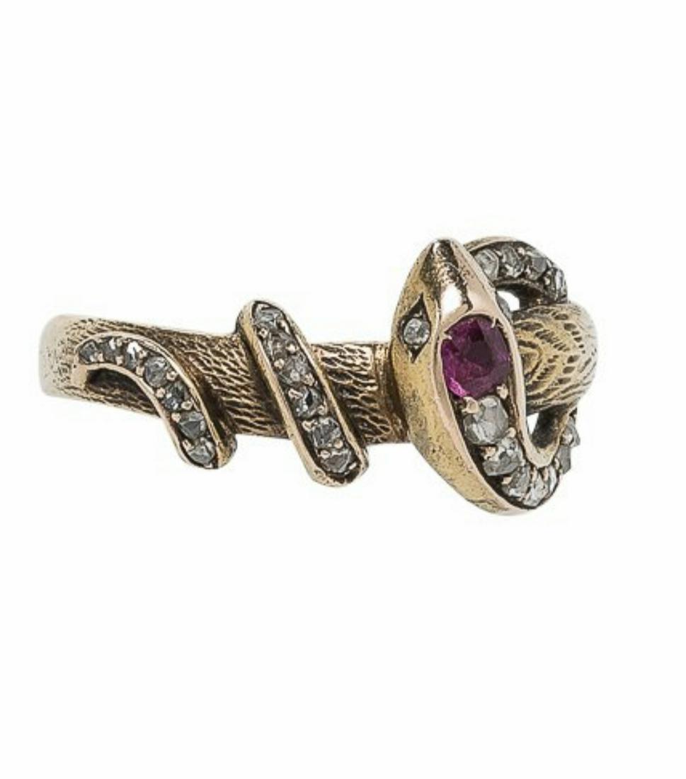 ANTIQUE GOLD, RUBY, & DIAMOND SNAKE RING (1 of 5)