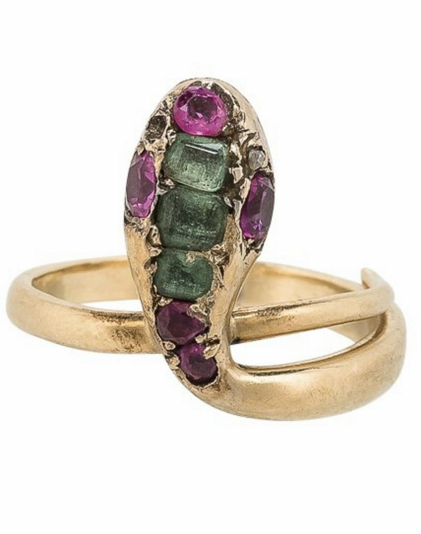 ANTIQUE 18K GOLD GEM-SET SNAKE RING (1 of 5)