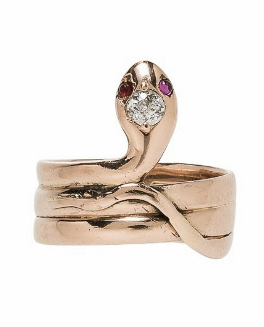 14K GOLD DIAMOND & RUBY SNAKE RING (1 of 6)