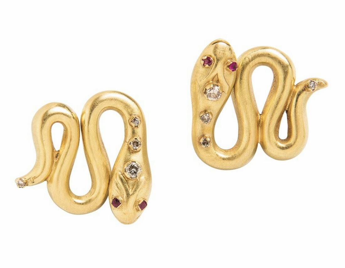 EGYPTIAN 21K GOLD & DIAMOND SNAKE EARRINGS (1 of 11)