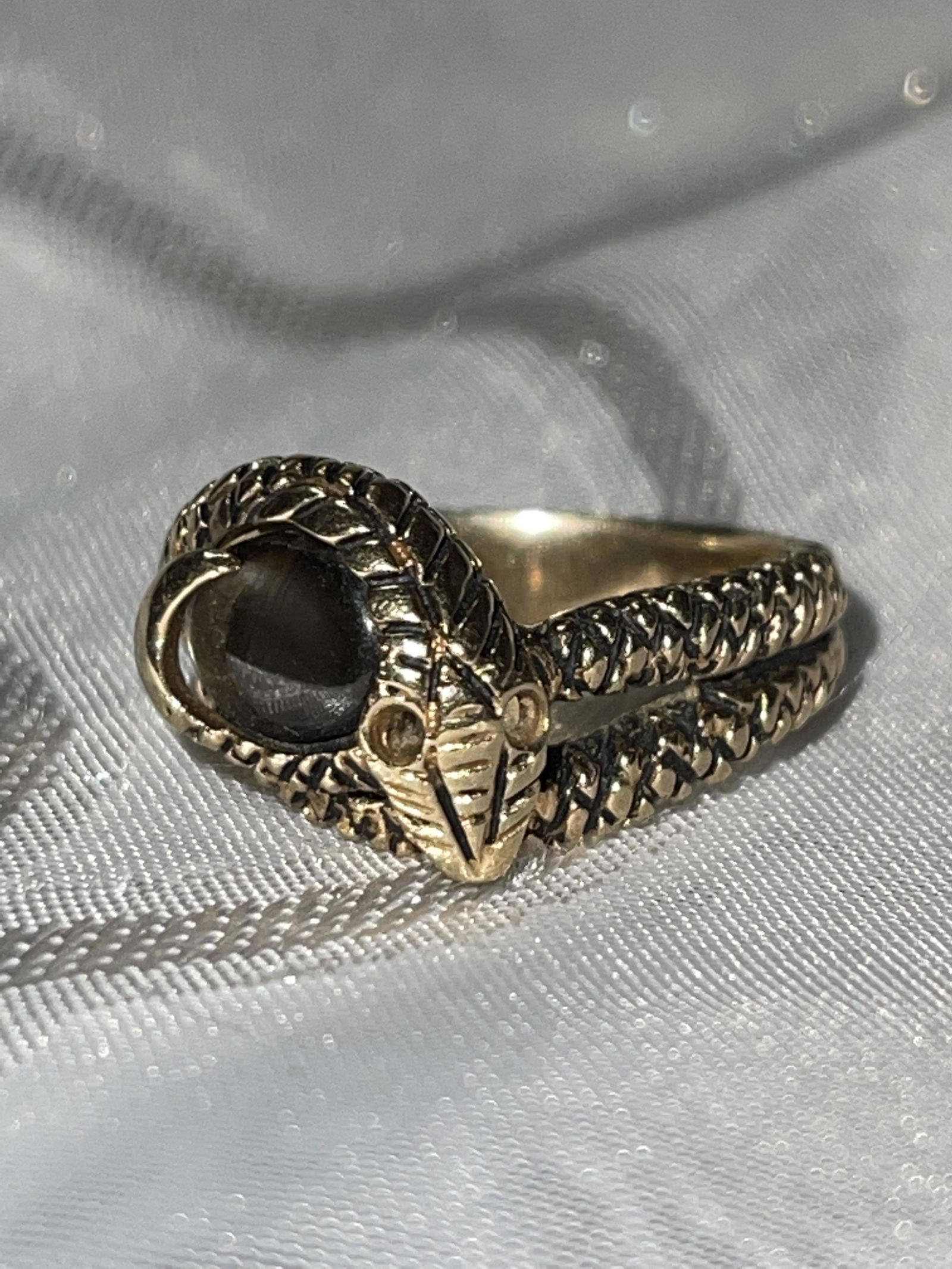 DESIGNER 10K GOLD TIGER EYE SNAKE RING (1 of 6)