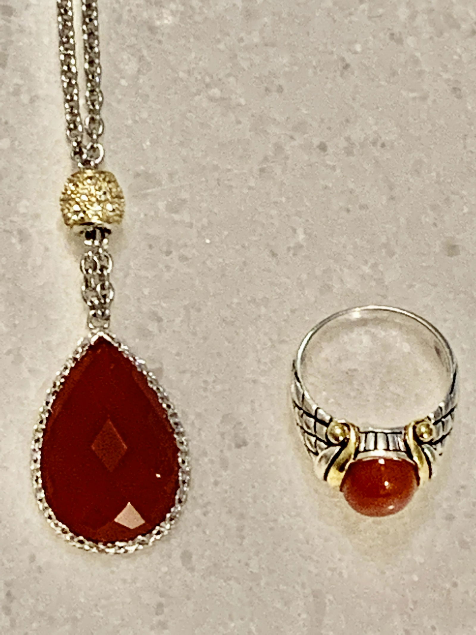 ESTATE SET OF STERLING SILVER AMBER RING & NECKALCE (1 of 5)