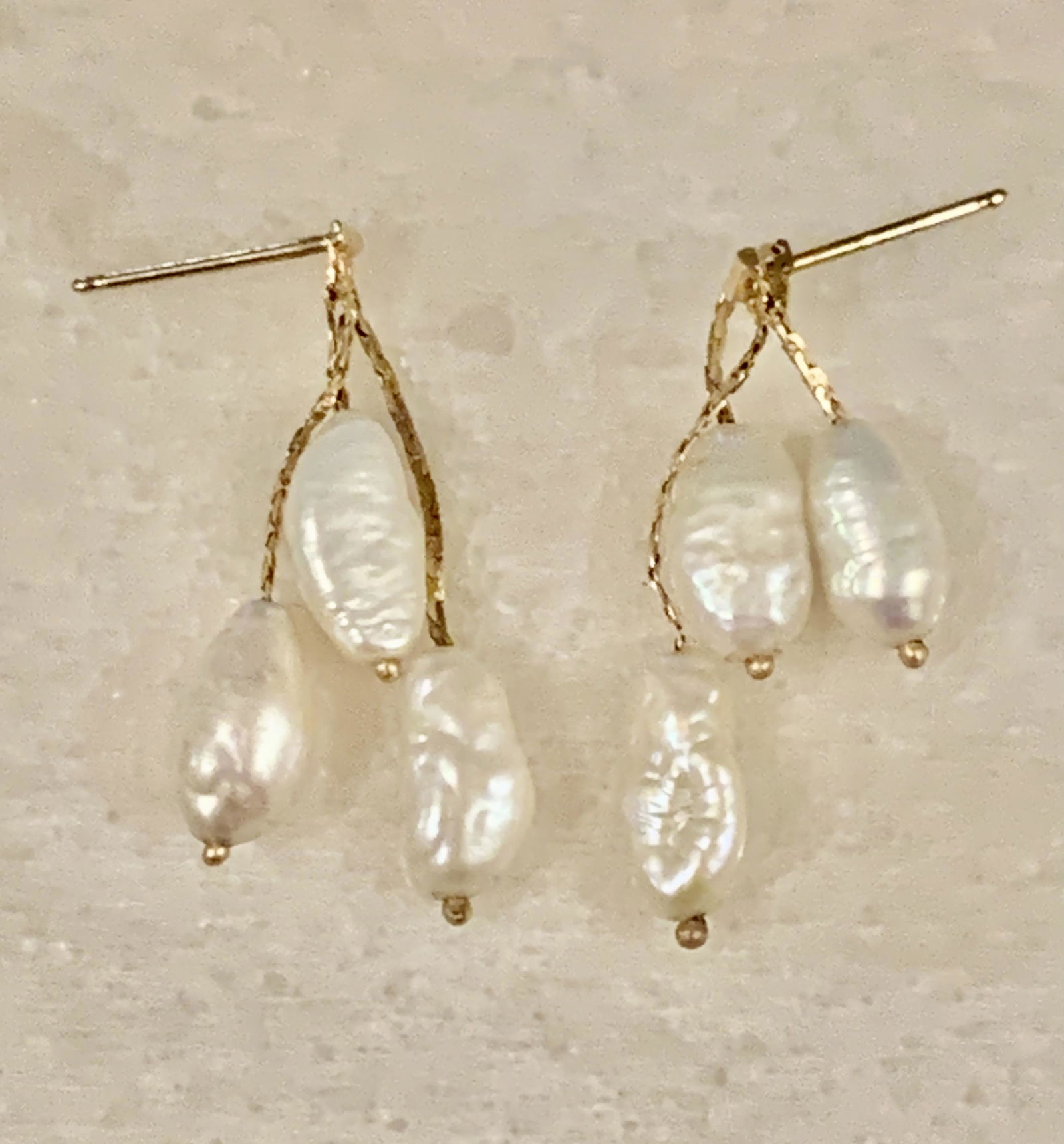 14K GOLD DANGLING PEARLS COCKTAIL EARRINGS (1 of 4)
