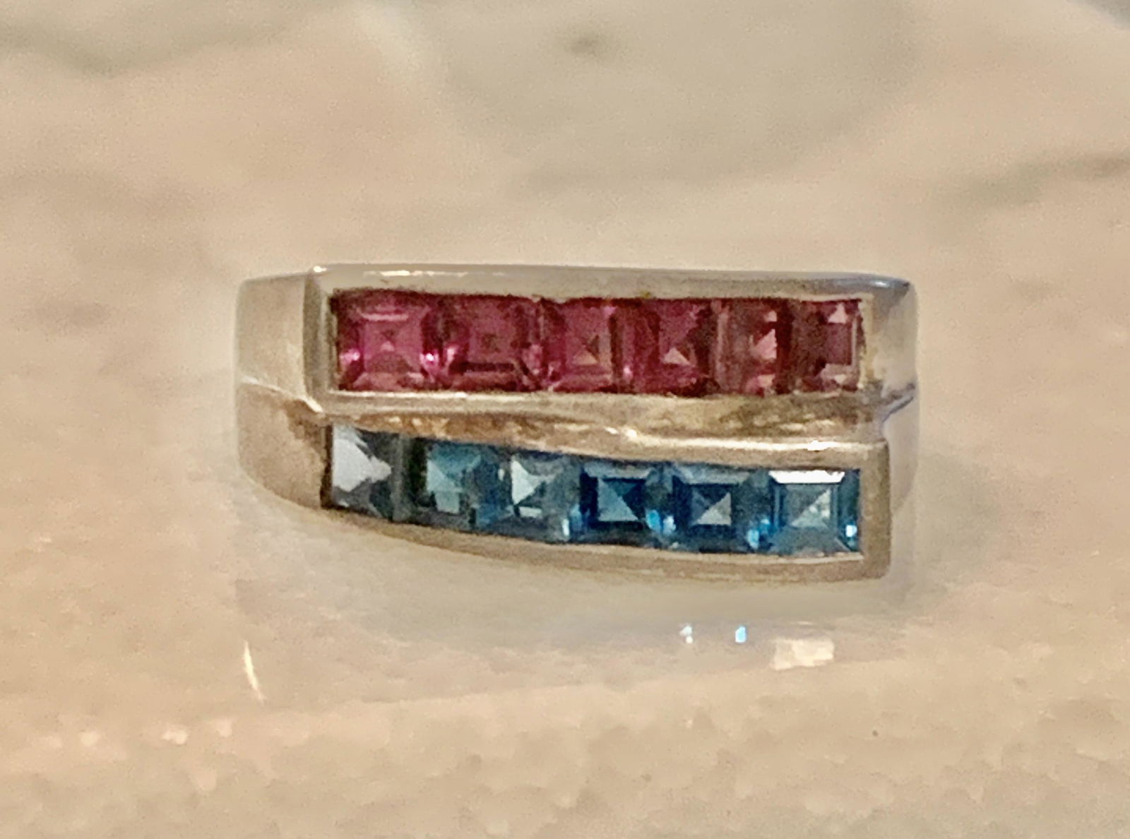 COCKTAIL RUBY & BLUE SAPPHIRES STERLING SILVER RING (1 of 6)