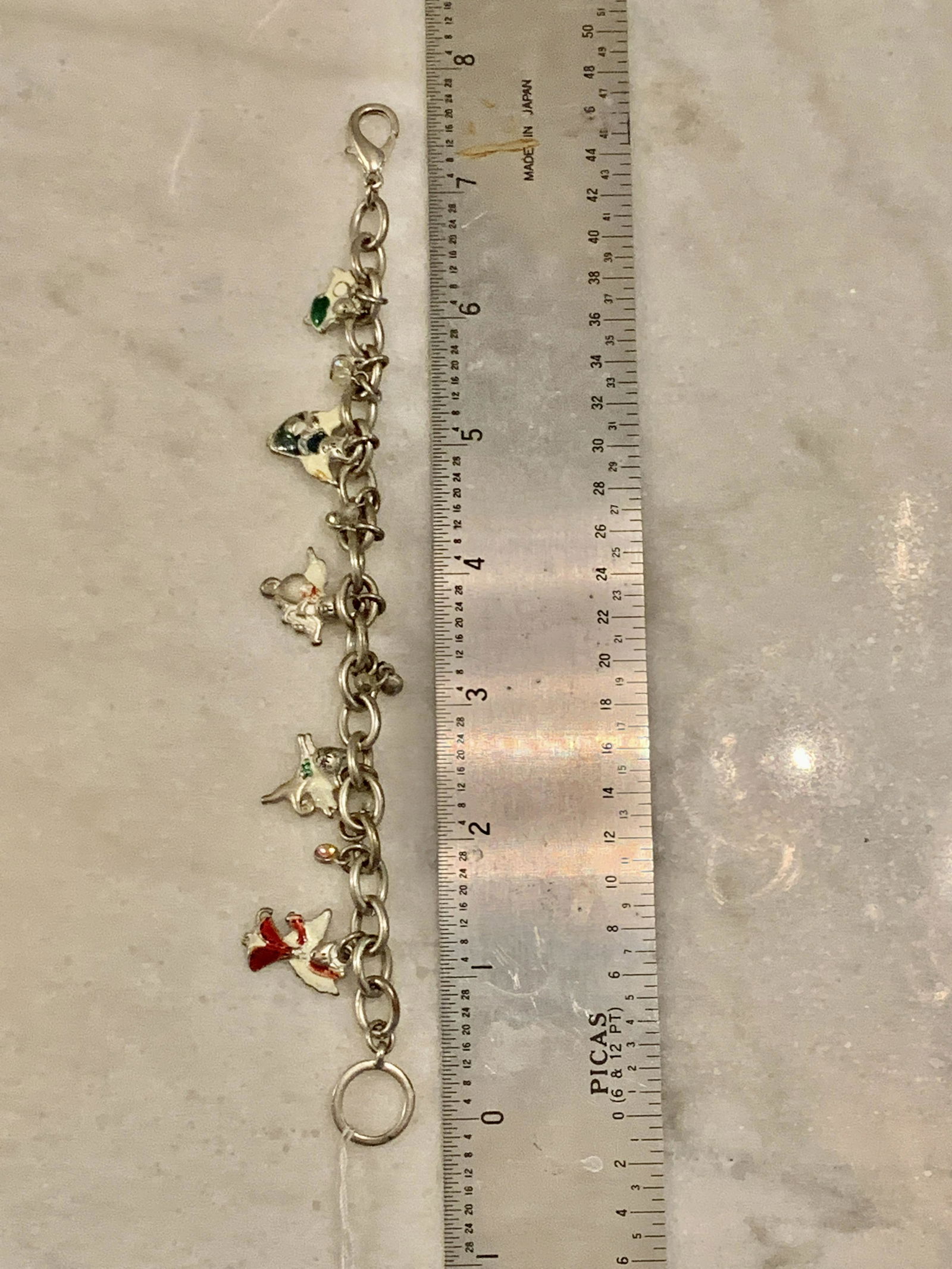 STERLING SILVER CATS MOTIF ENAMEL CHARM BRACELET (1 of 3)