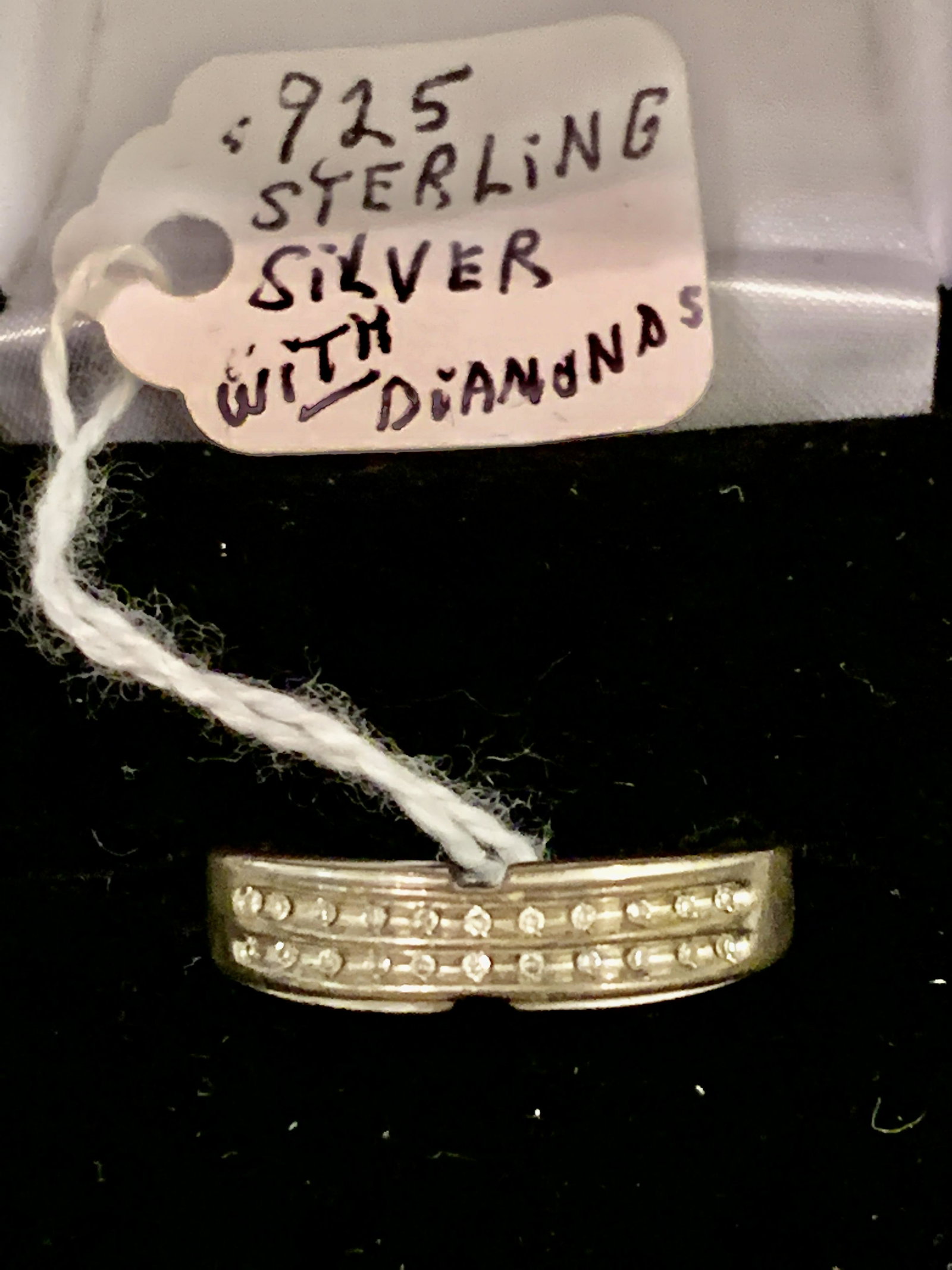 MENS STERLING SILVER W/DIAMONDS WEDDING BAND SZ 9 (1 of 6)