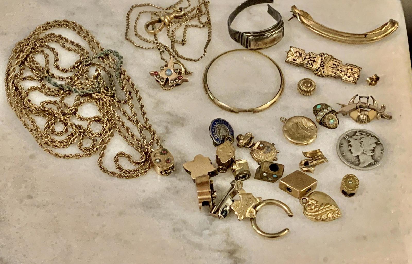 HIGH GRADE ESTATE LOT OF POCKET WATCH FOBS, BROOCHES, (1 of 5)