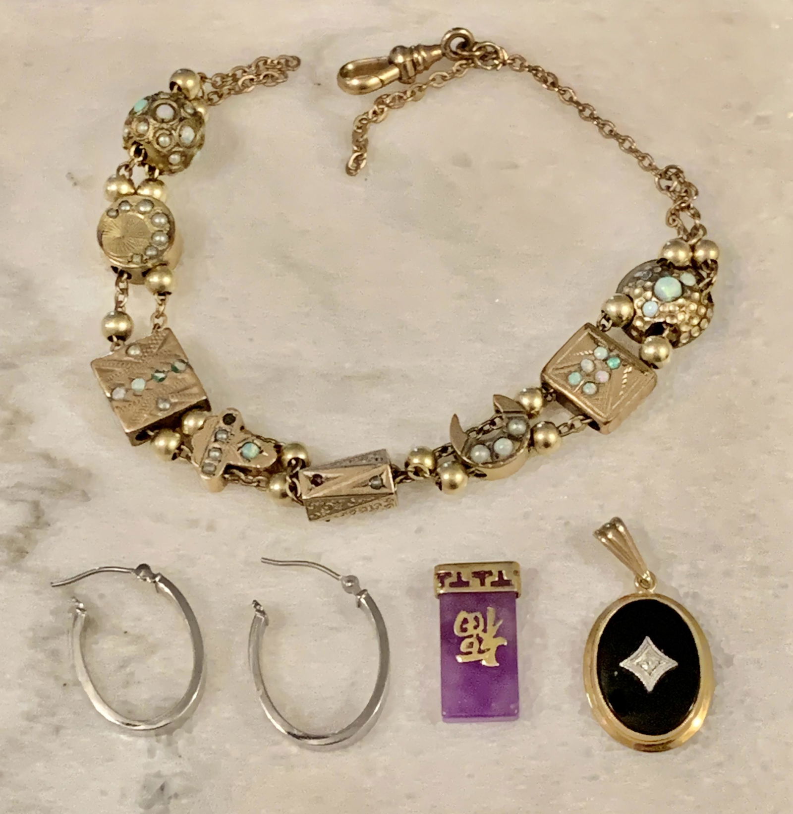 ESTATE JEWELRY LOT OF VICTORIAN BRACELET, EARRINGS, & (1 of 6)