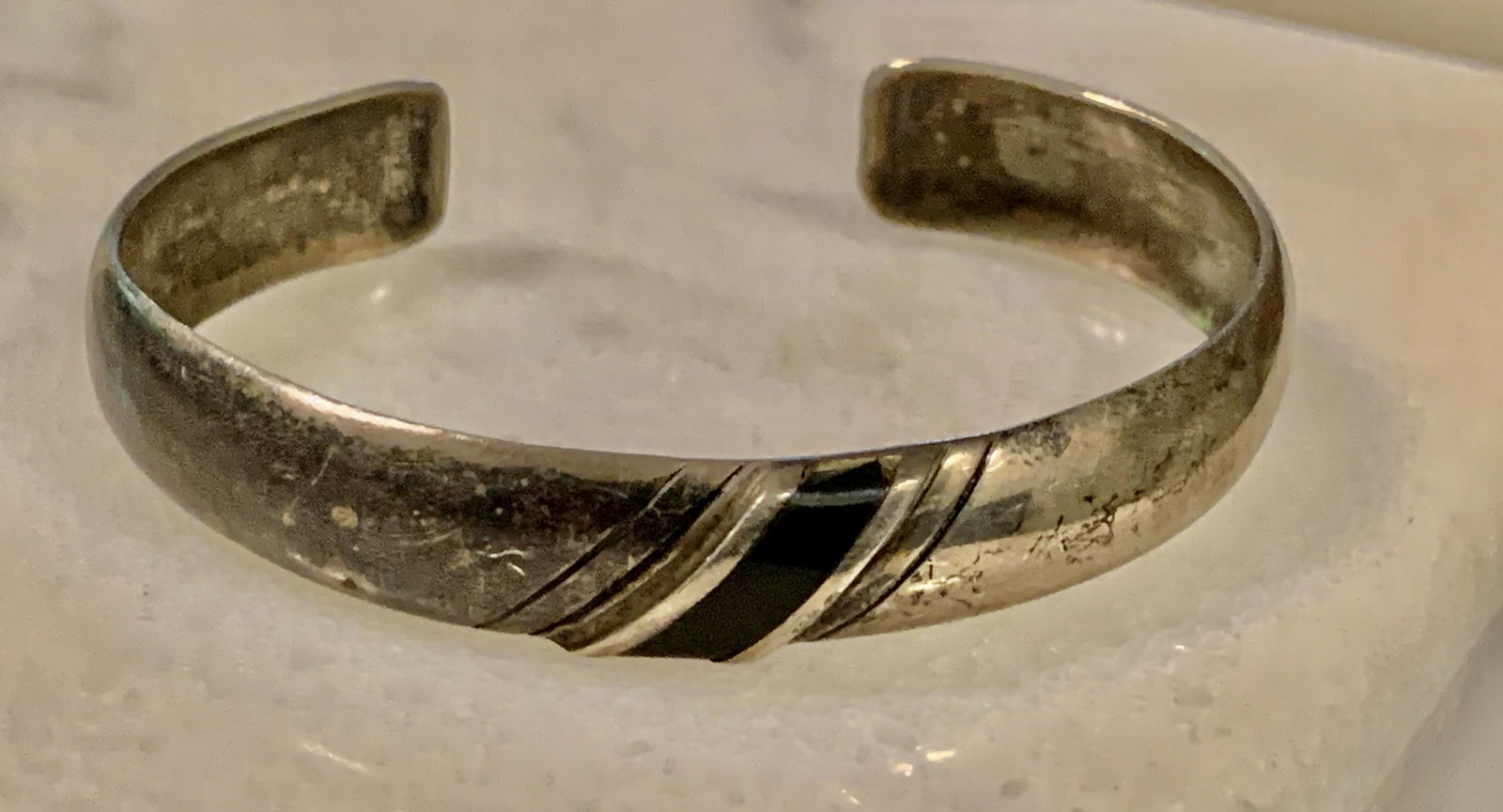 STERLING SILVER ONYX CUFF BANGLE BRACELET (1 of 3)