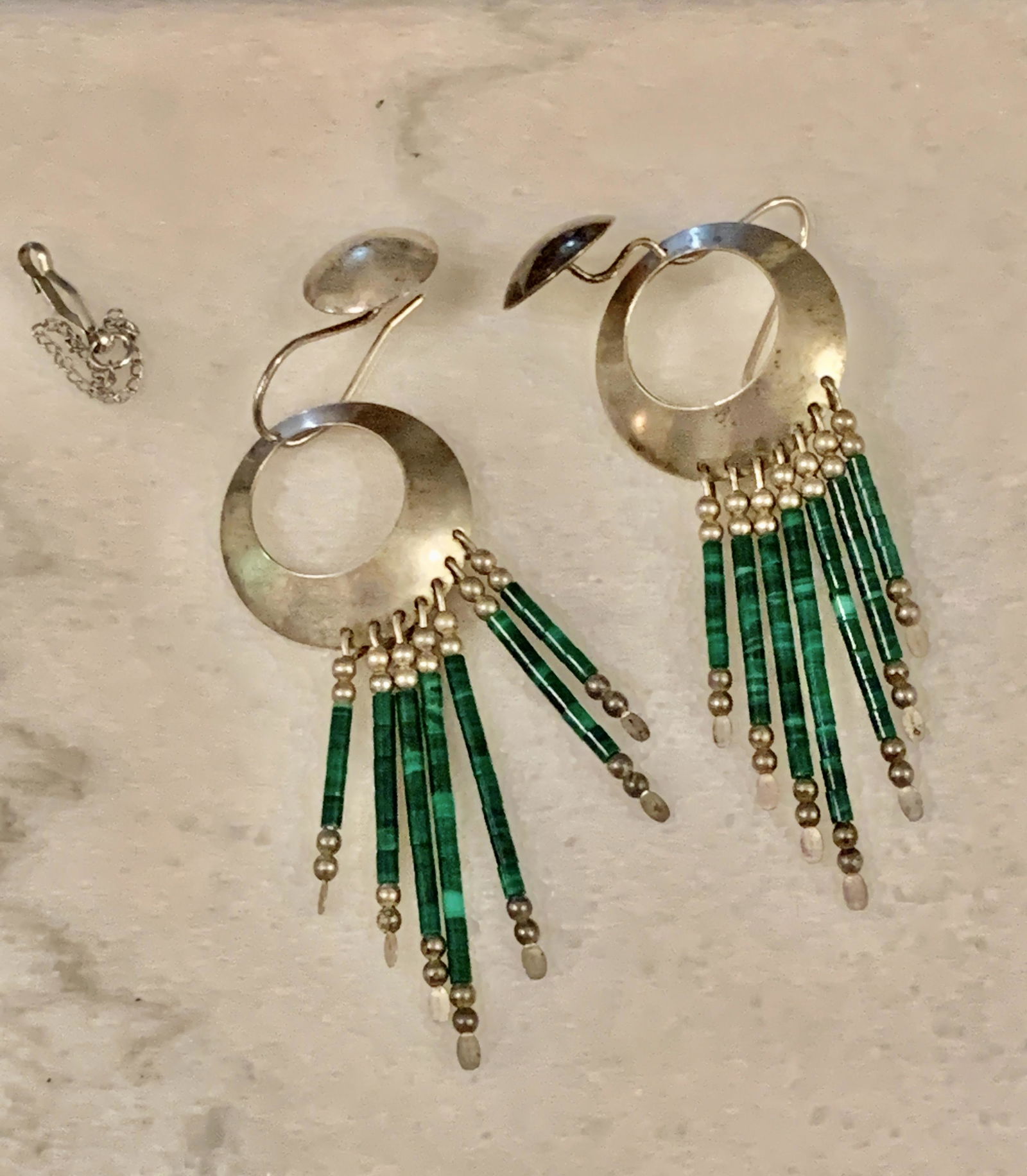 STERLING SILVER DANGLING MALACHITE EARRINGS (1 of 2)