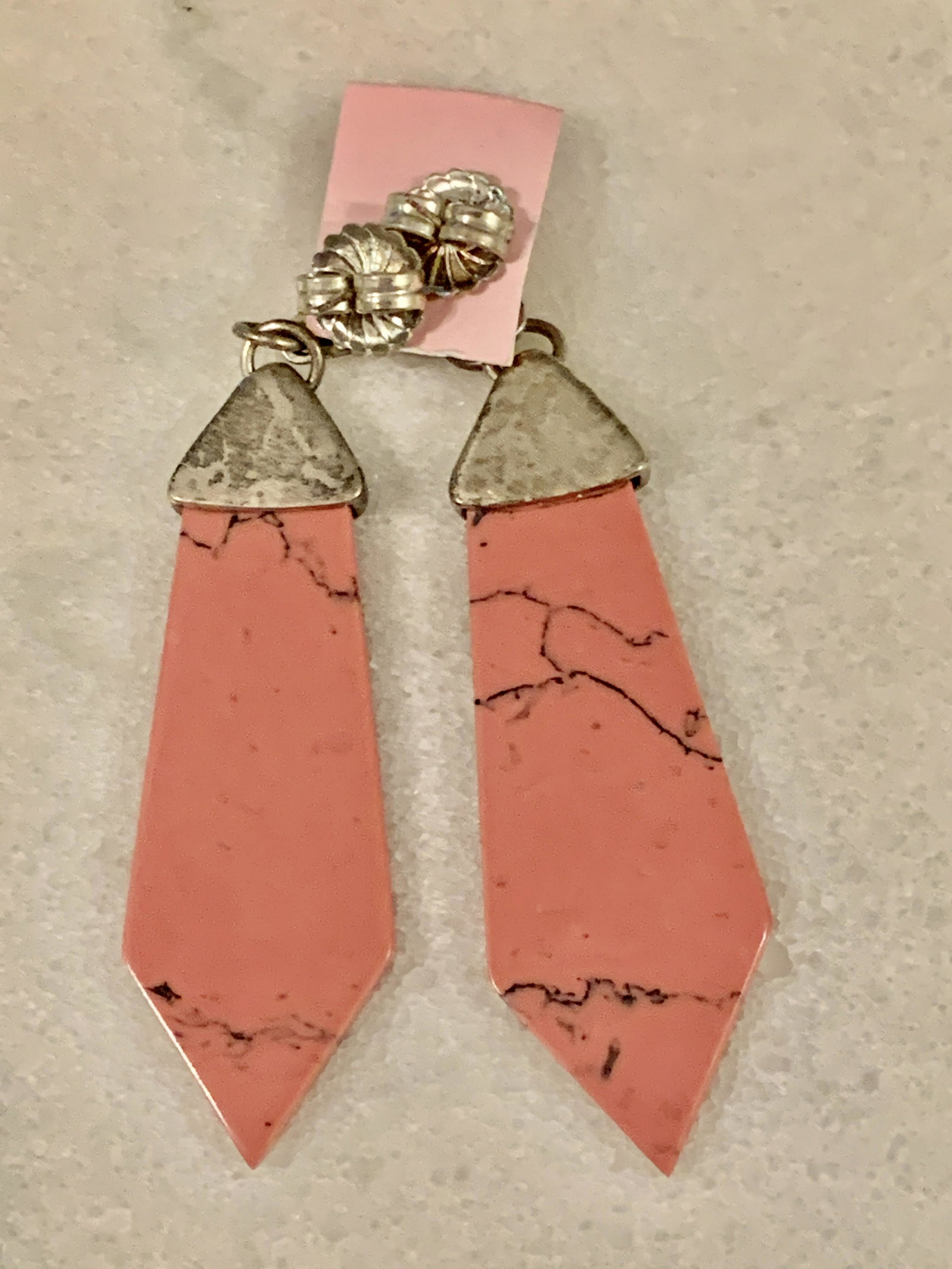 STERLING SILVER PINK QUARTZ/MARBLE DANGLE EARRINGS (1 of 3)