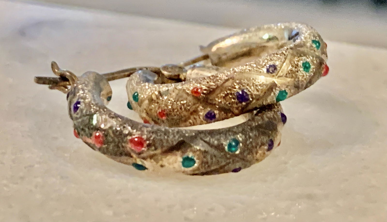 STERLING SILVER MULTI-GEMSTONE COCKTAIL HOOP EARRINGS (1 of 4)