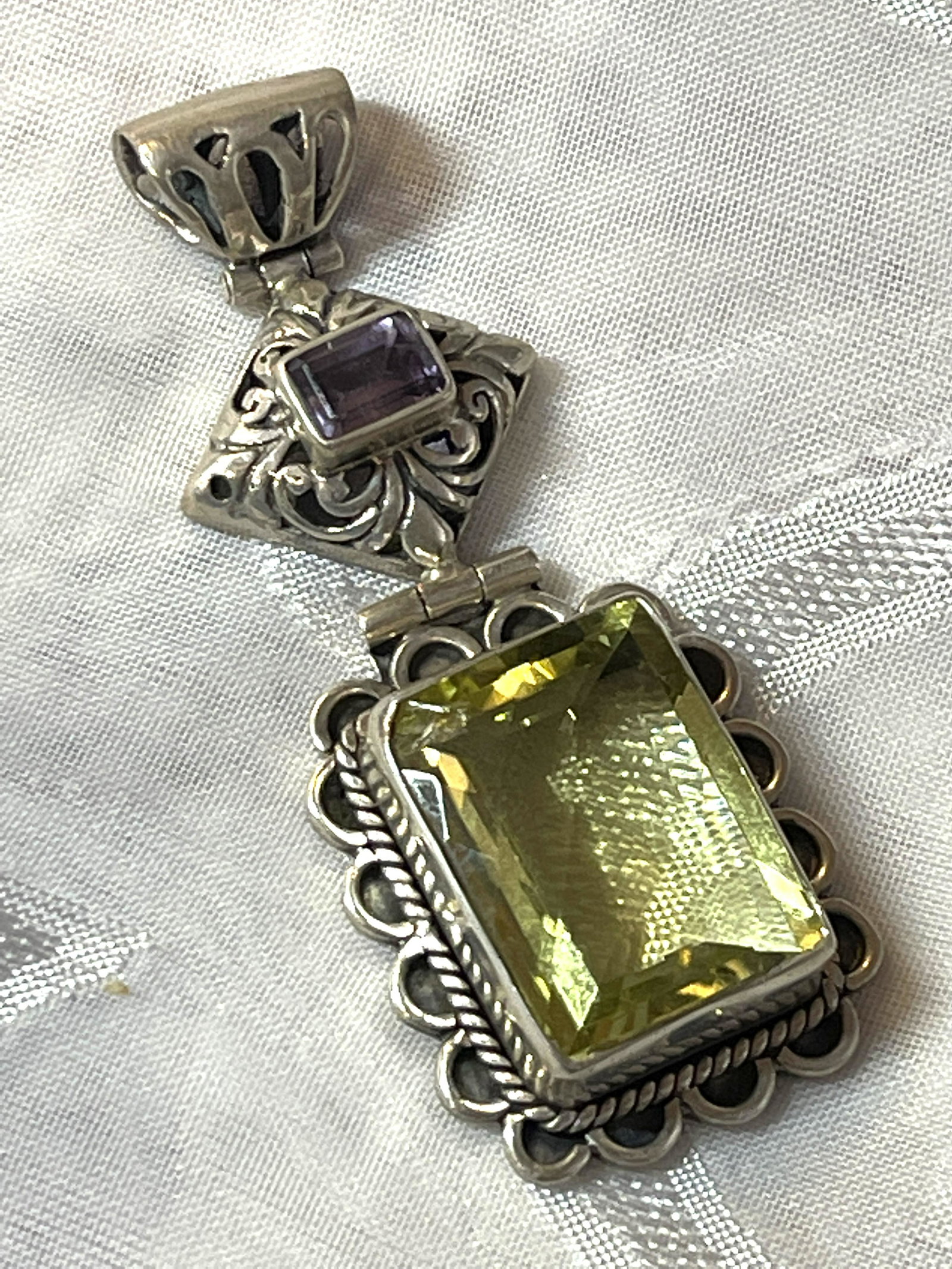 CUSTOM STERLING 20 TCW PERIDOT & AMETHYST PENDANT (1 of 4)