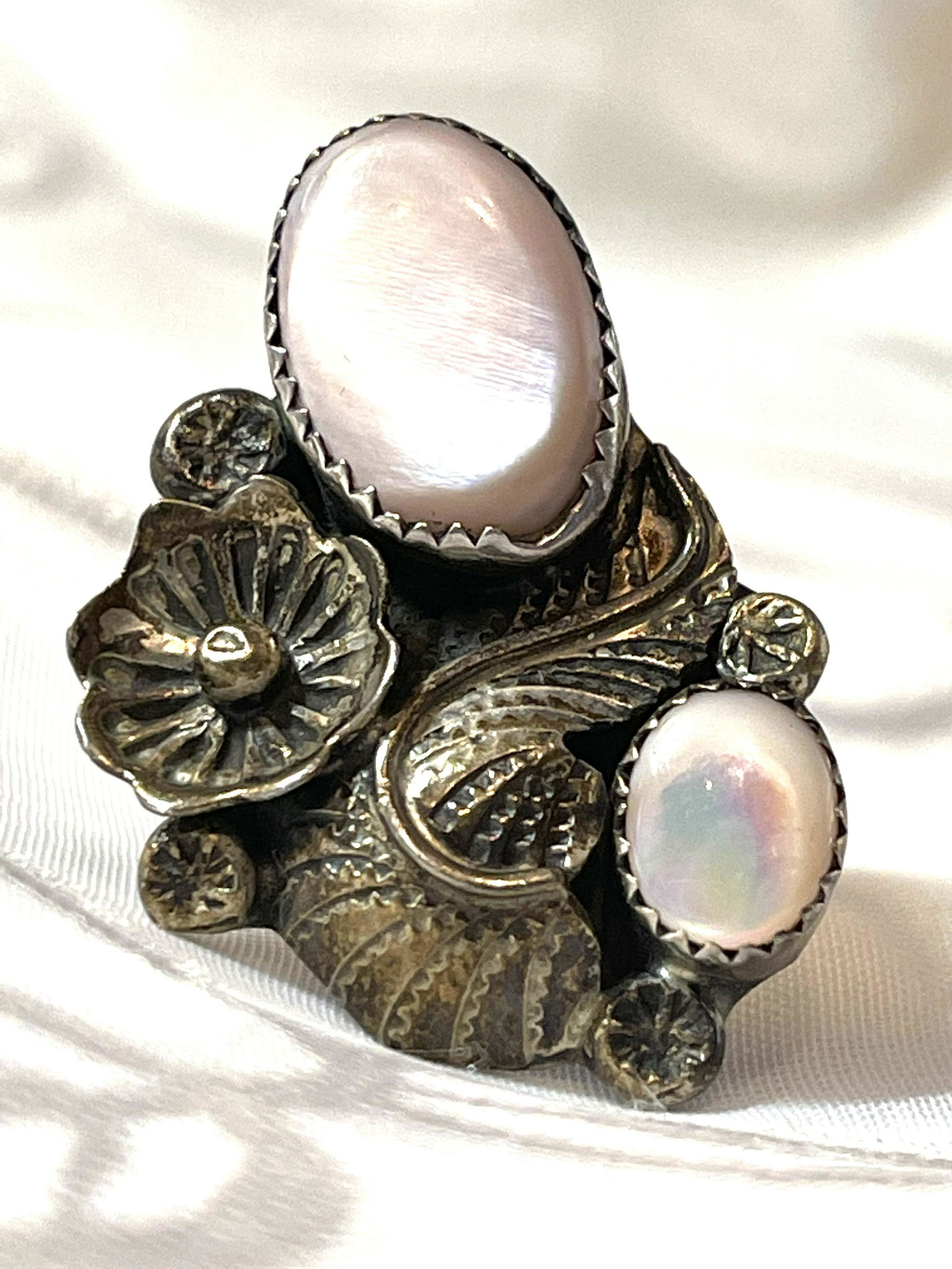 STERLING SILVER PINK PEARL COCKTAIL RING SZ 6.5 (1 of 4)
