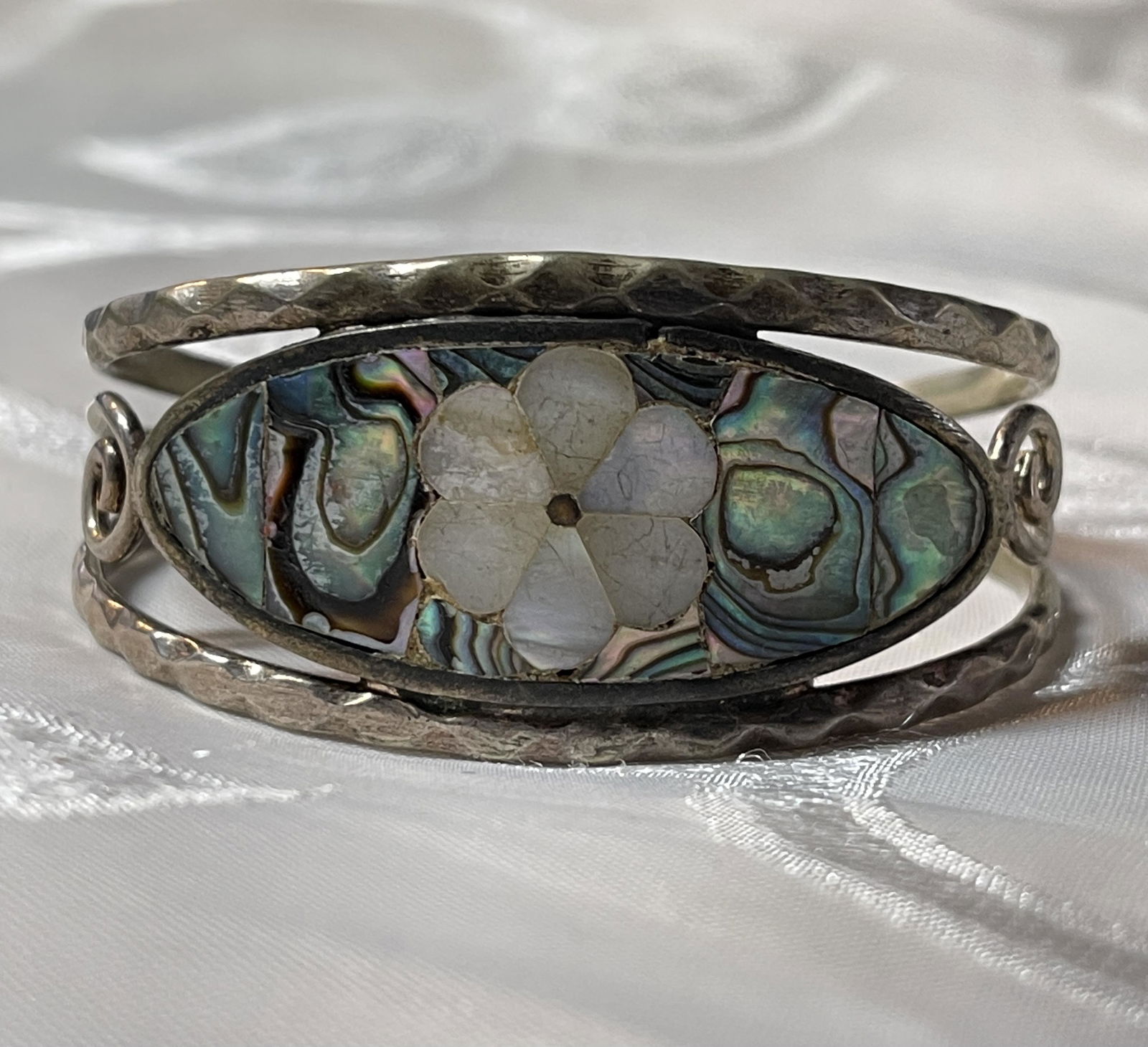 VTG. STERLING SILVER MOSAIC CUFF BRACELET (1 of 3)