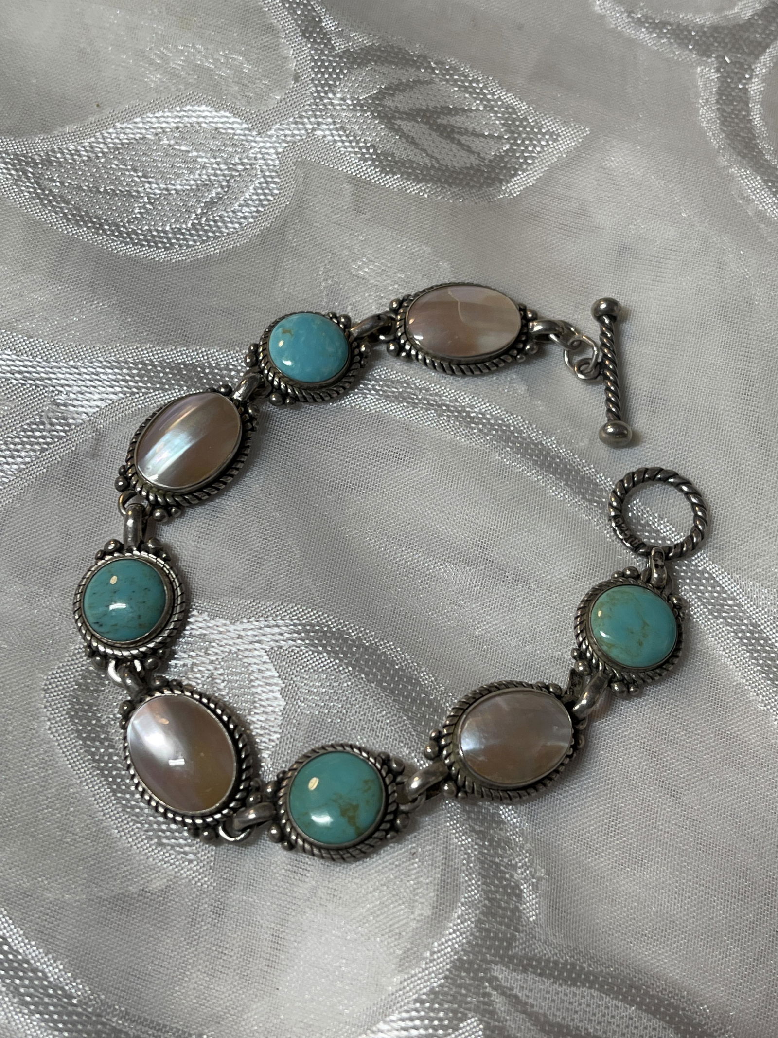 12 TCW TURQUOISE & MOONSTONE STERLING LUCKY BRACELET (1 of 6)